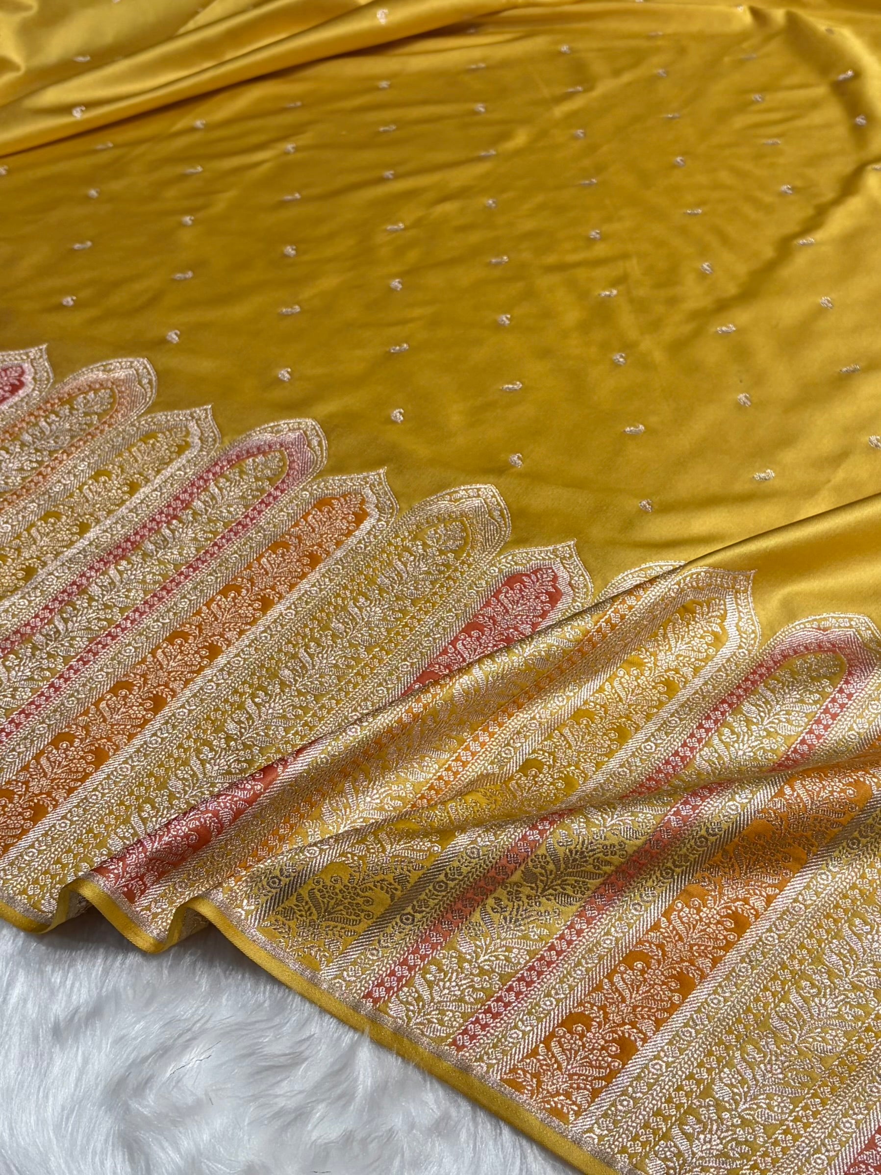 Skirt Border Mustard Minakari Mashru Silk Saree MS13