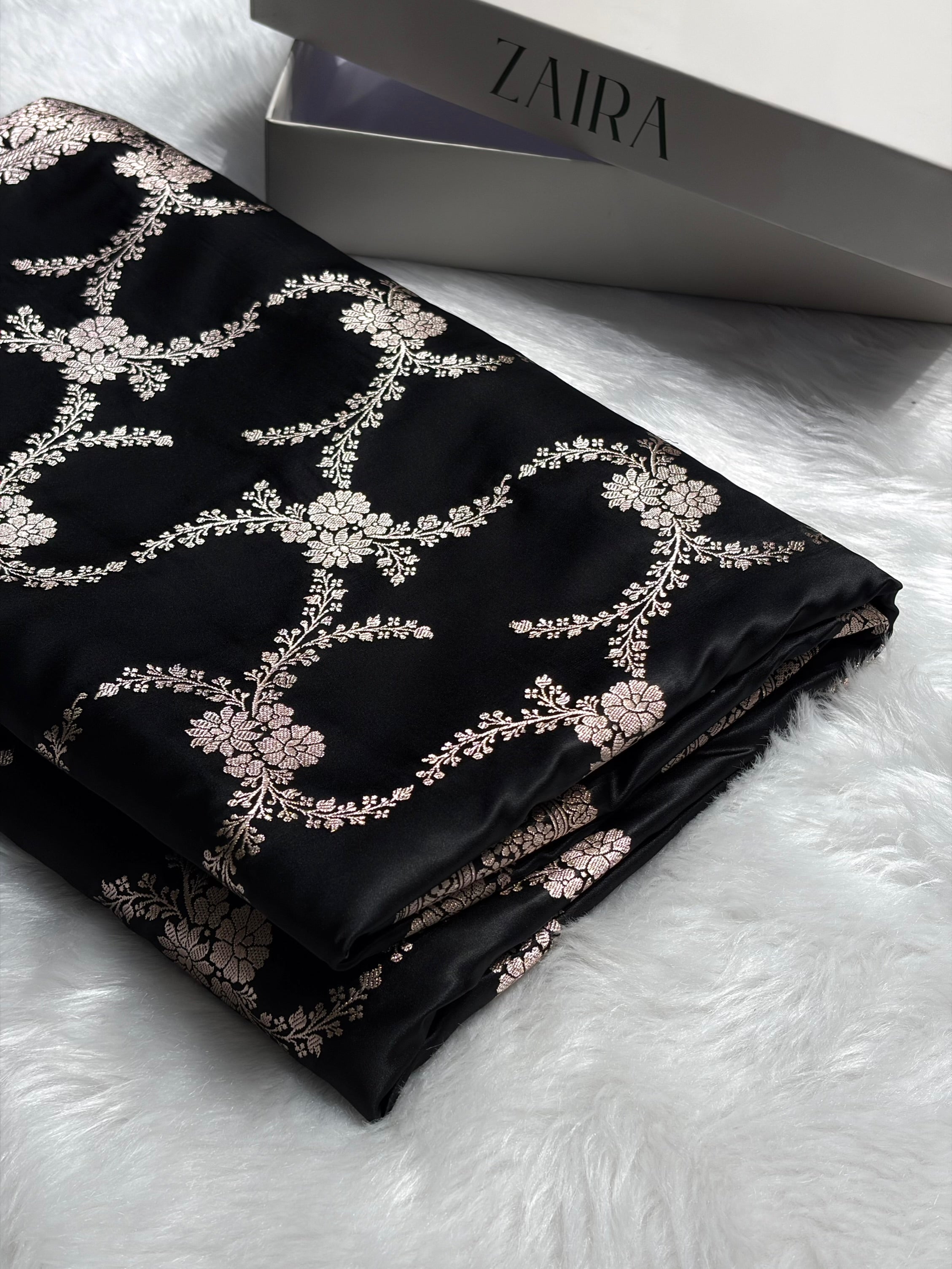 Black Shades Banarasi With Floral Border Mashru Silk Saree MSM-127