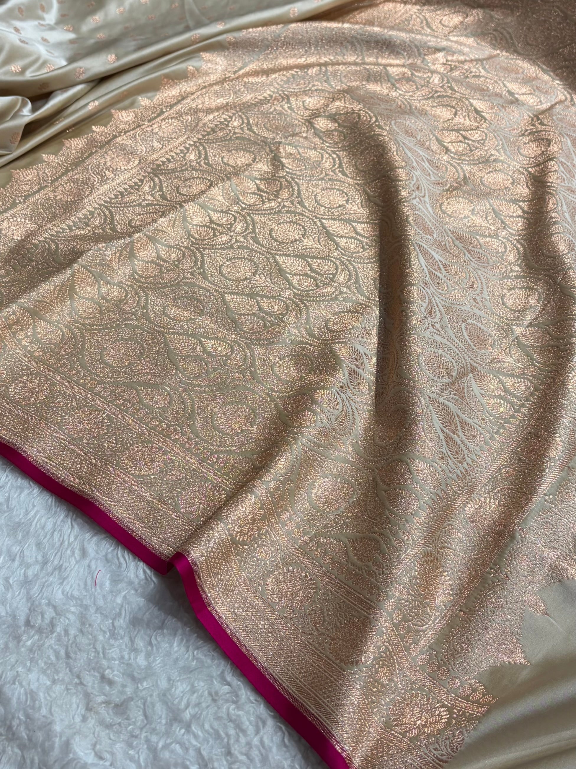 Light Beige Shades Booti Katan Silk Saree SK07