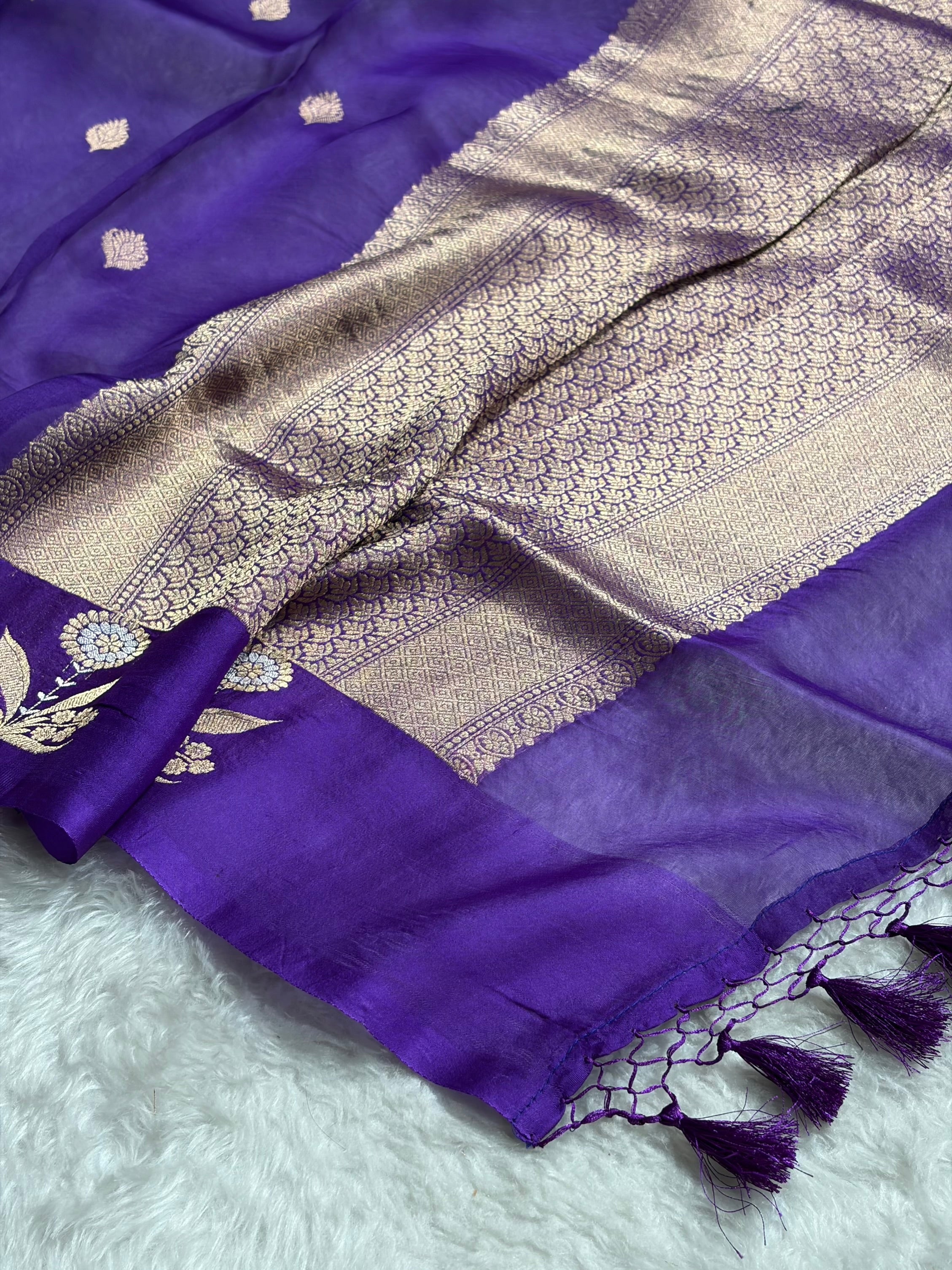 Banarasi Pure Organza Purple Shades With Minakari Banarasi Silk Saree PO-45