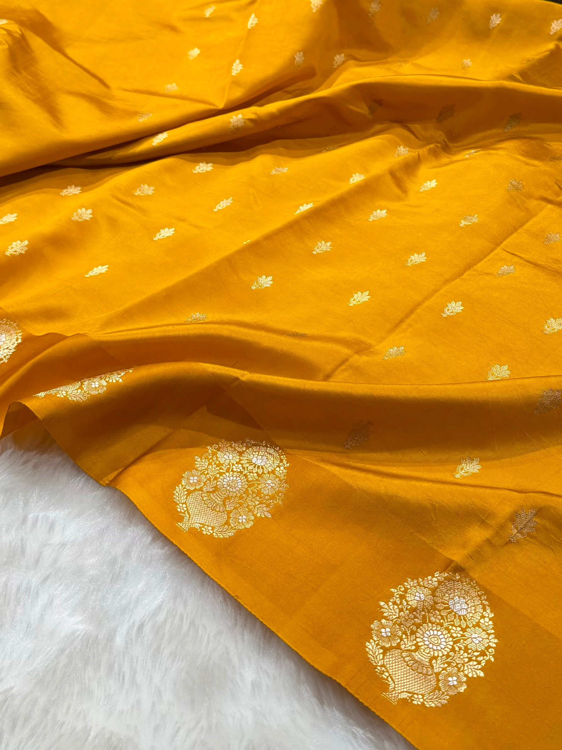 Mustard Shades Handwoven Pure Katan Paper Silk RM-70
