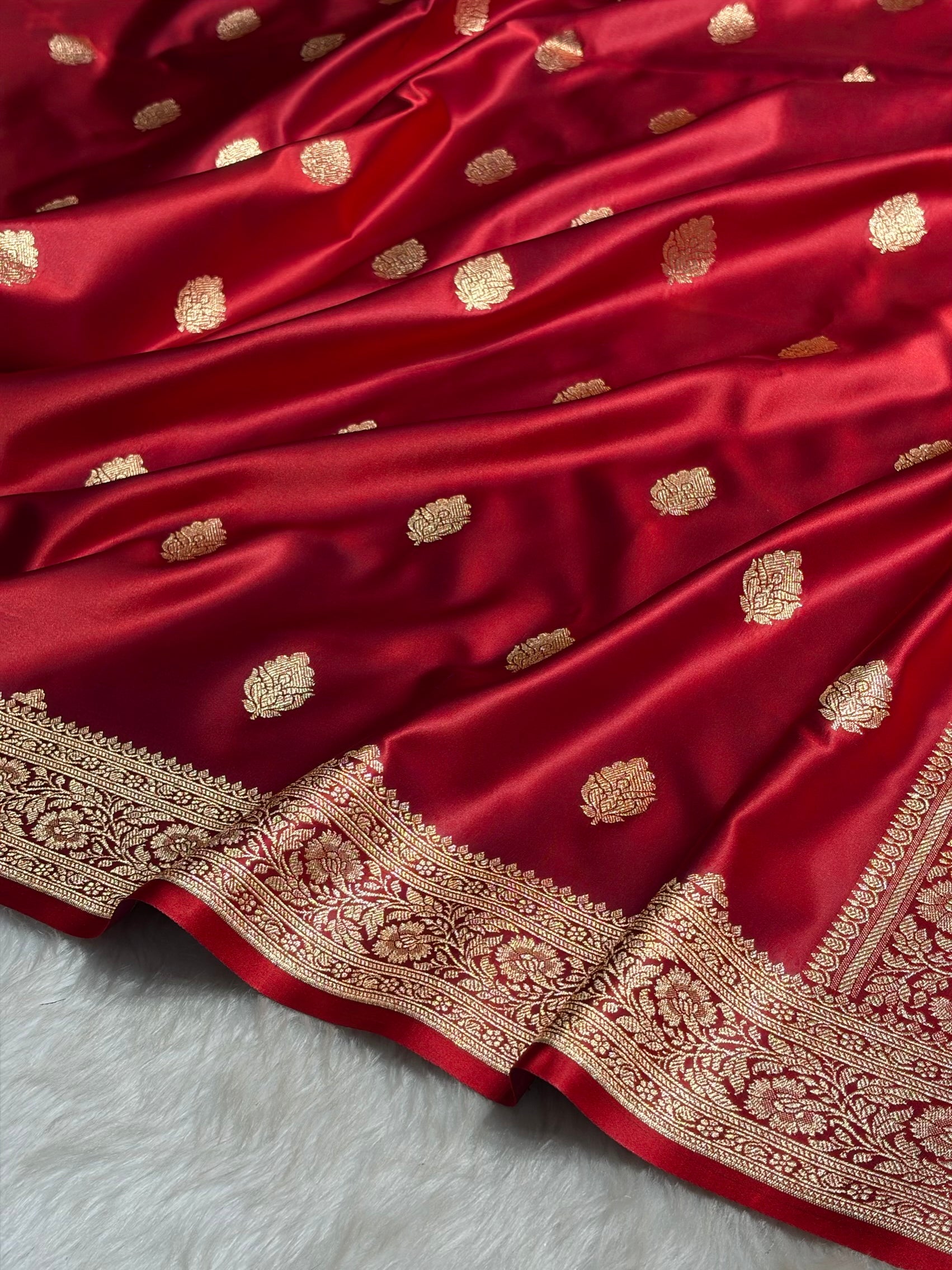 Maroon Booti Pattern Satin Katan Silk Saree SK65