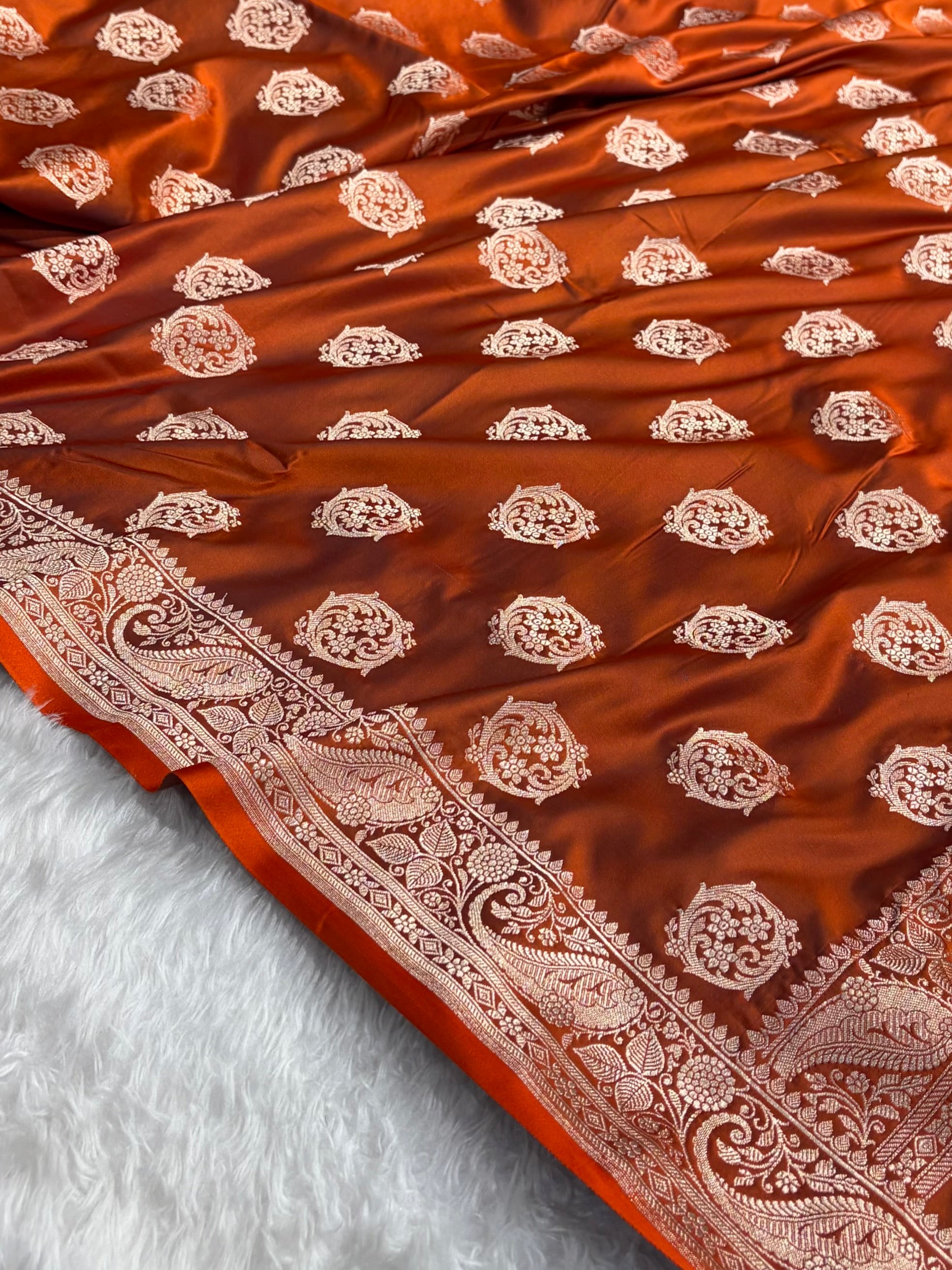 Rust Shades Banarasi Boota Pattern Floral Mashru Silk Saree MSM-104