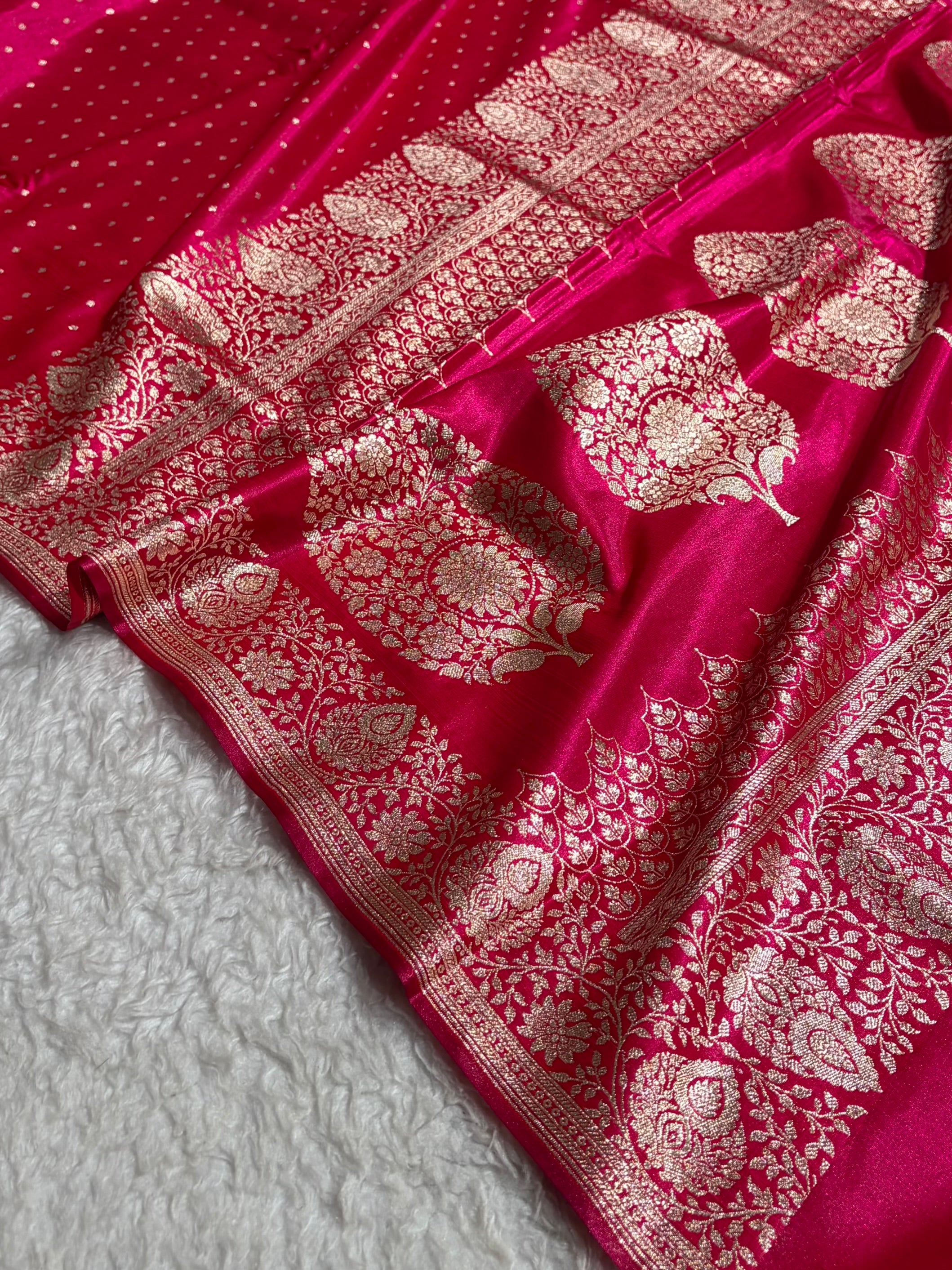 Satin Silk Saree Floral Boota in Cross Rani Shades SS28