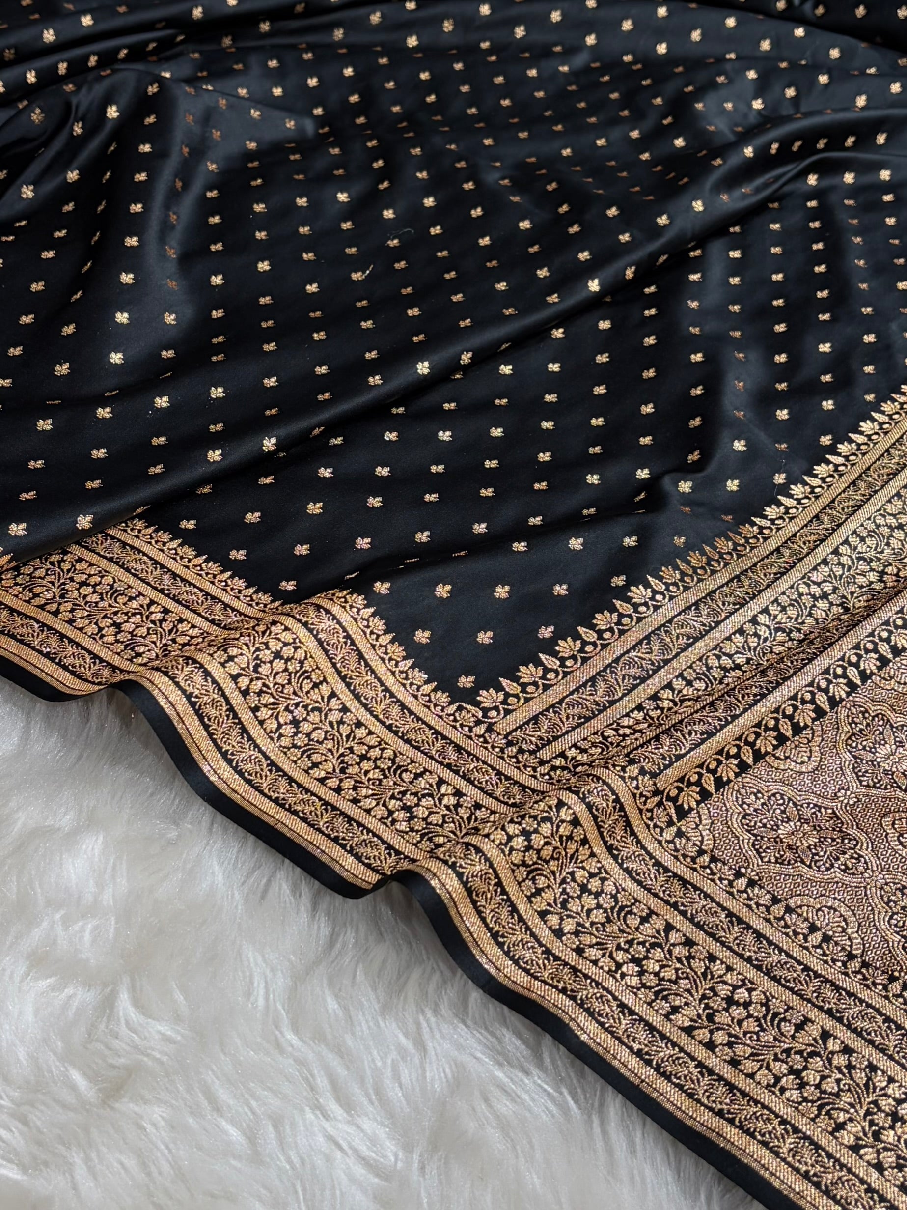 Banarasi Satin Katan Saree in Black Shades SK88