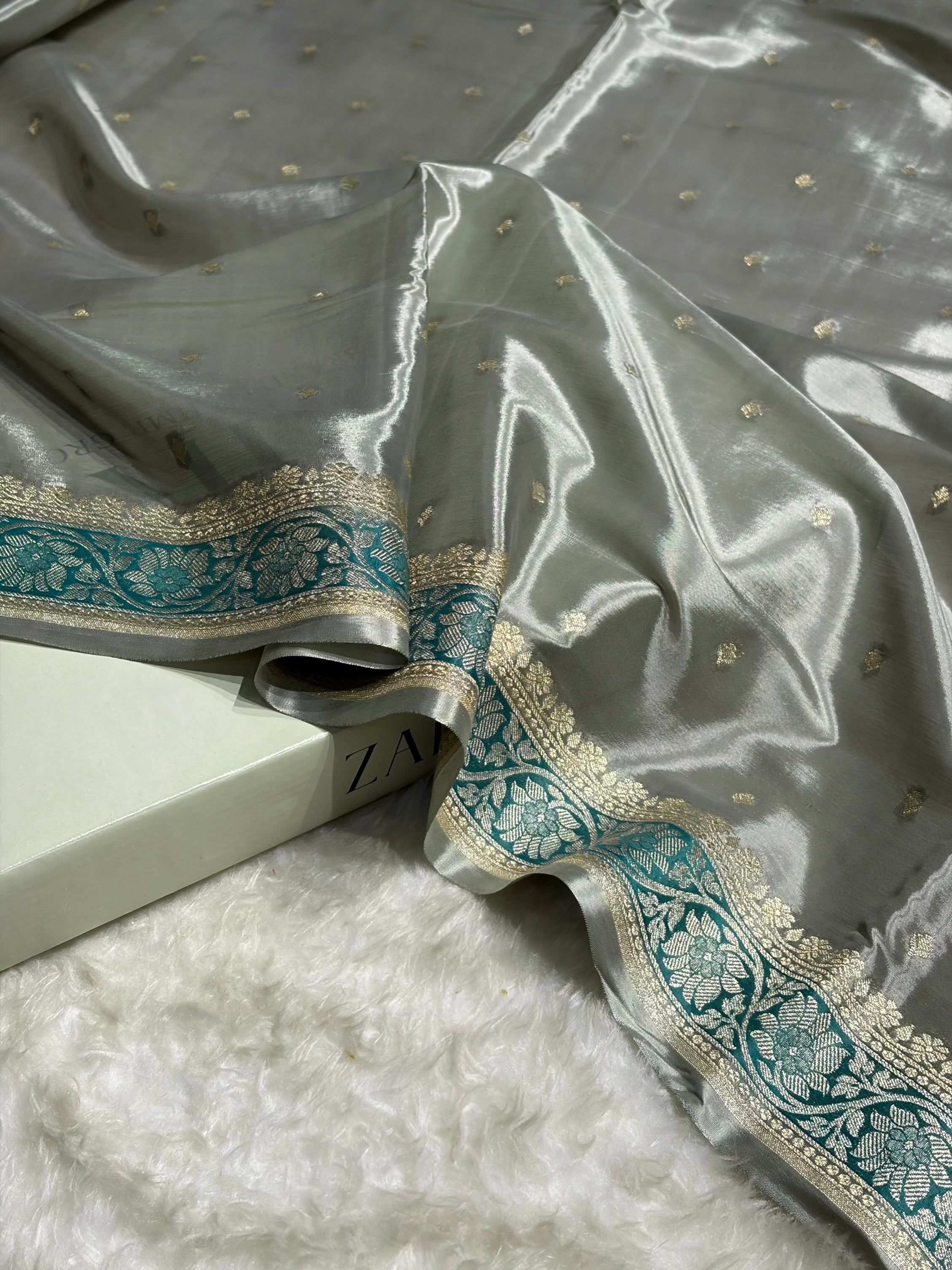 Mouse Gray With Minakari Shades Crepe Silky Katan Banarasi Saree CSK-03