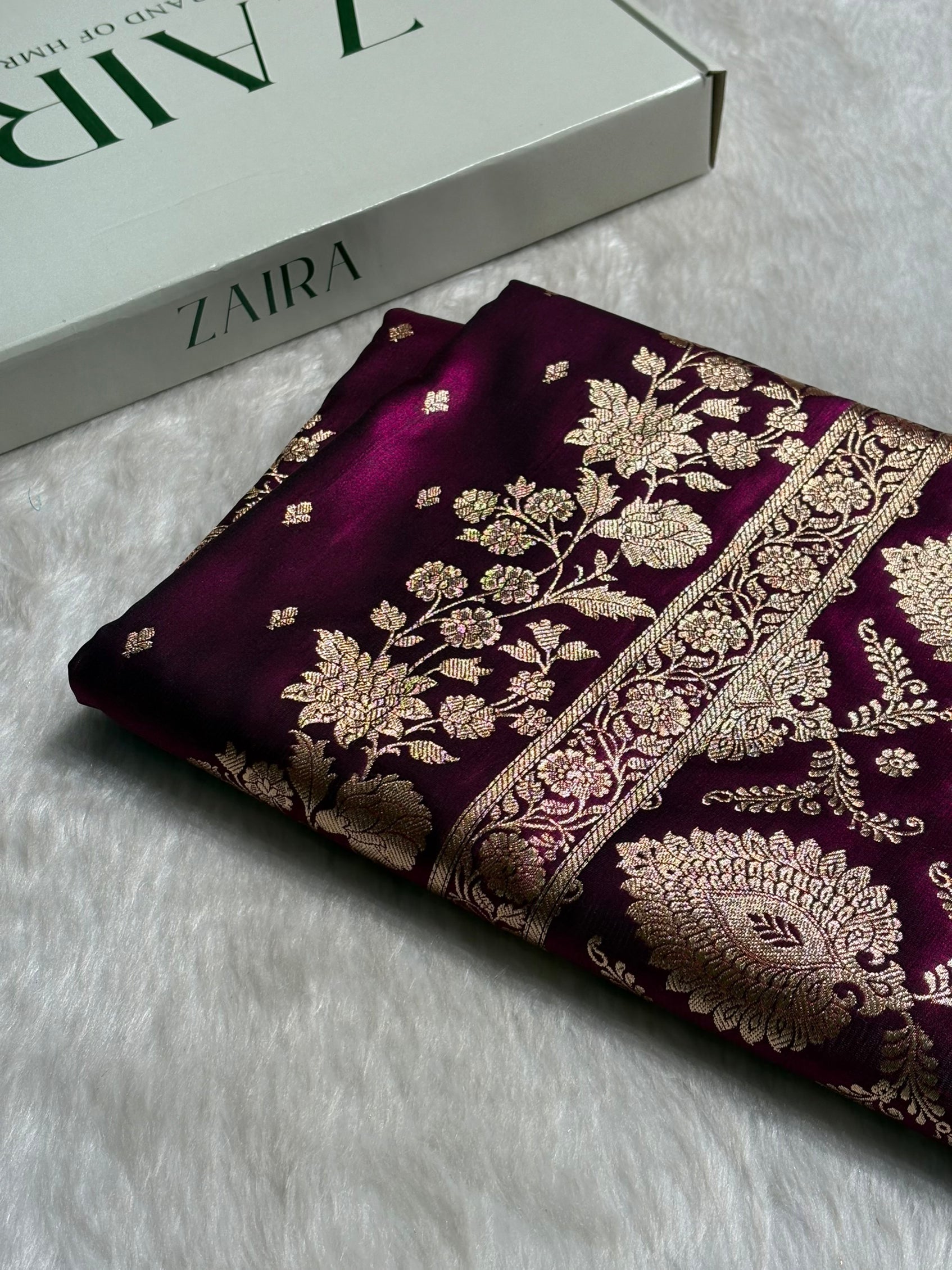 Satin Silk Floral Booti in Wine SS25