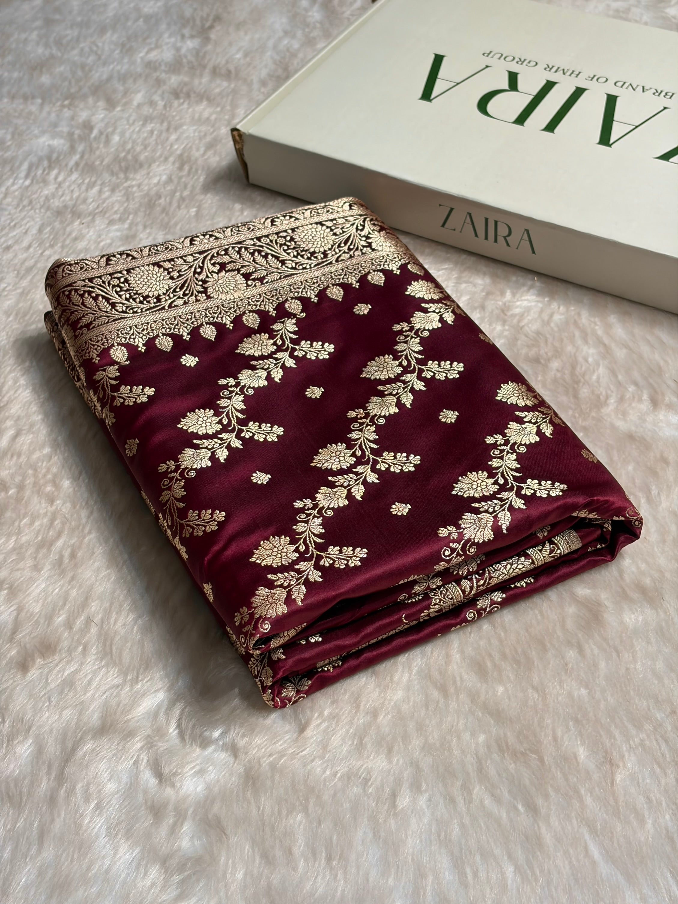 Garnet Cross & Booti Banarasi Katan Silk Saree SK24