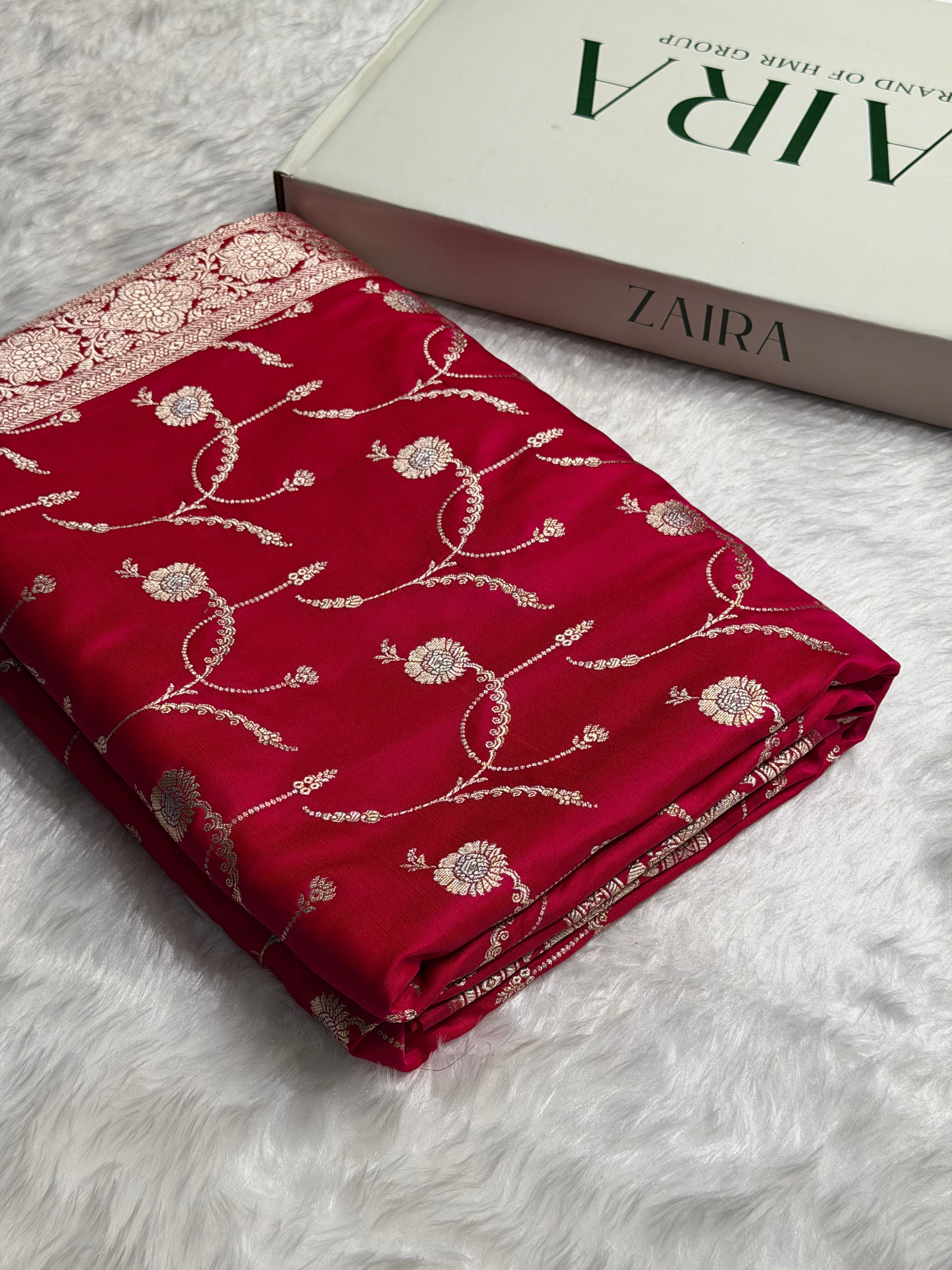 Cross Rani Shades Banarasi Jaal Pattern Floral Minakari Mashru Silk Saree MSM-103