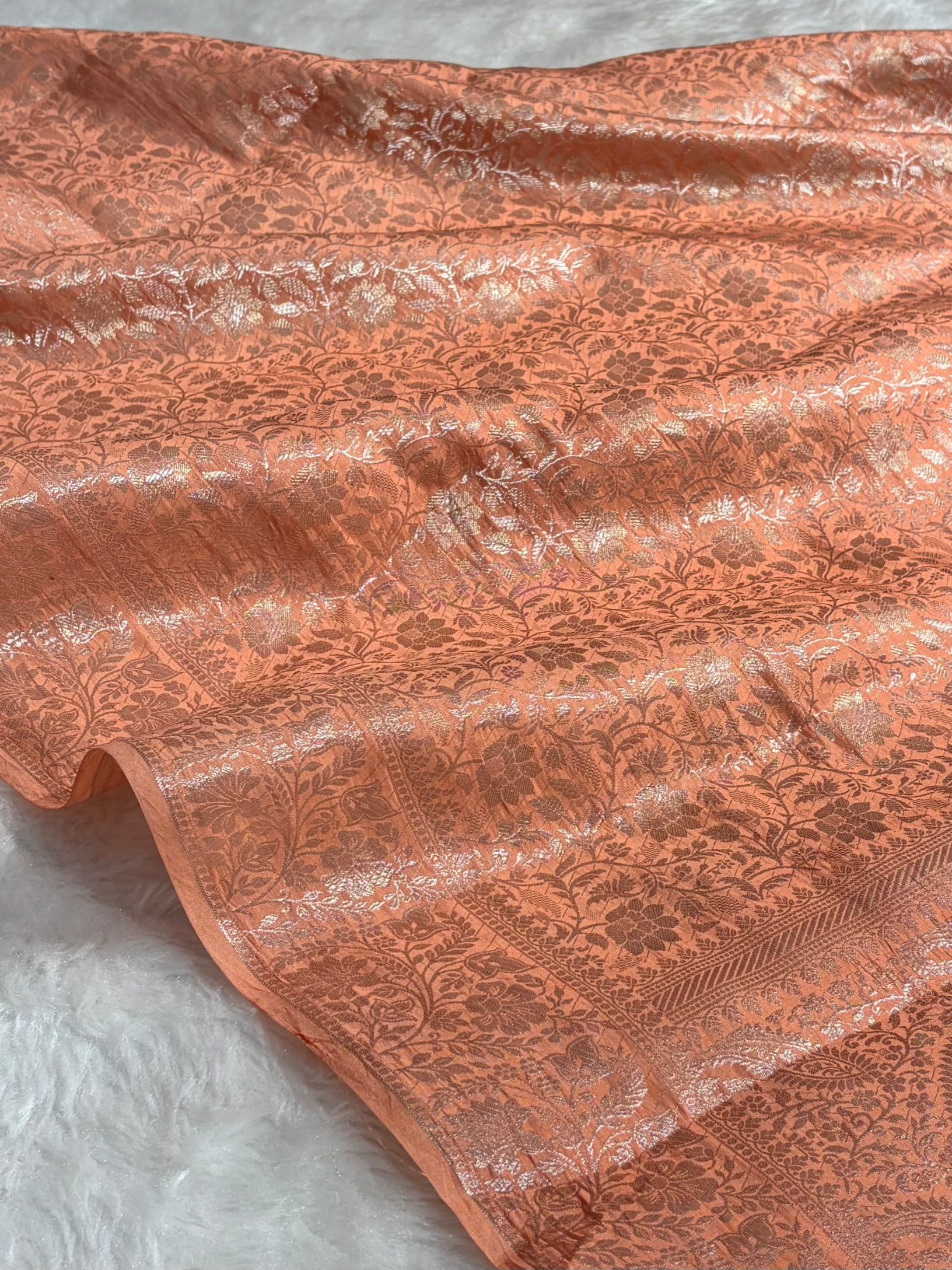 Peach Shade Flower Boota Pure Caramel Mango Silk Saree CS-17
