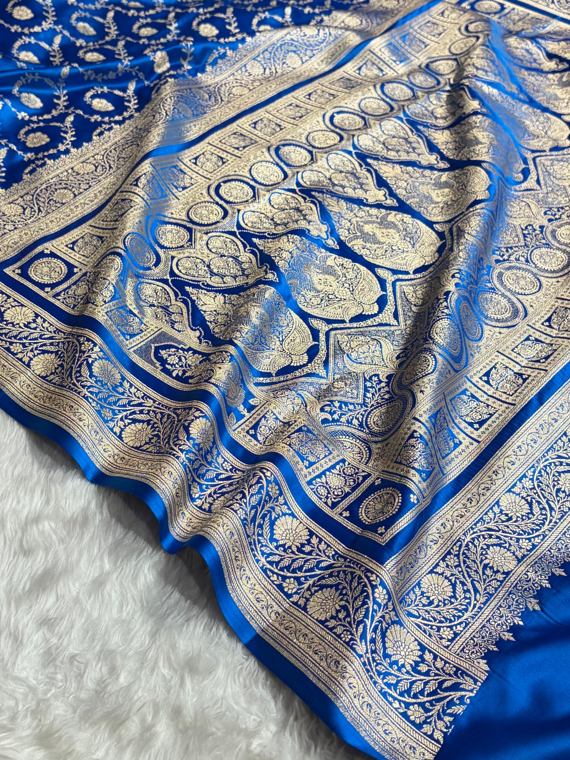 Banarasi Satin Katan Saree With Boota in Firozi Shades SK118