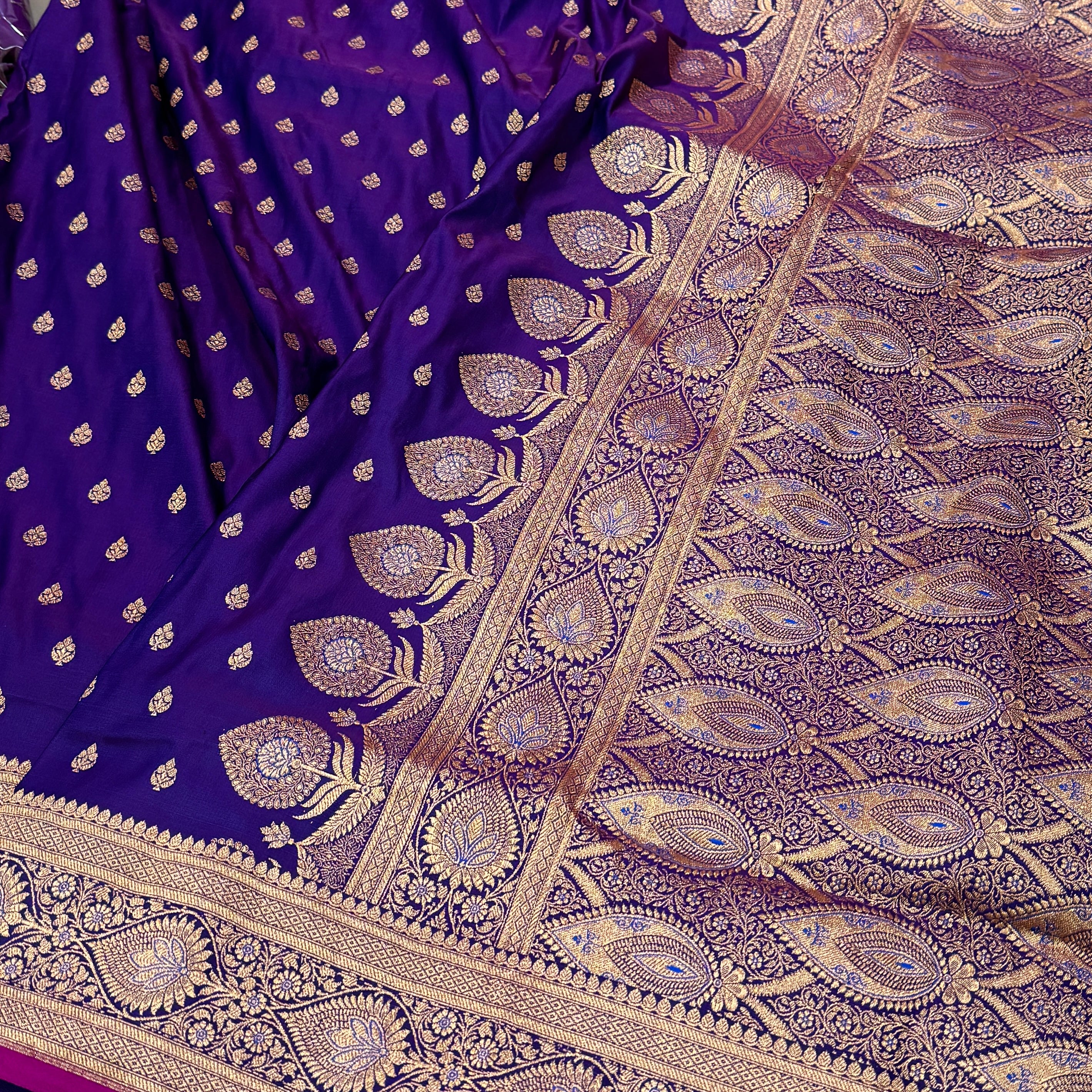 Royal magenta Booti Satin Katan Silk Saree SK10