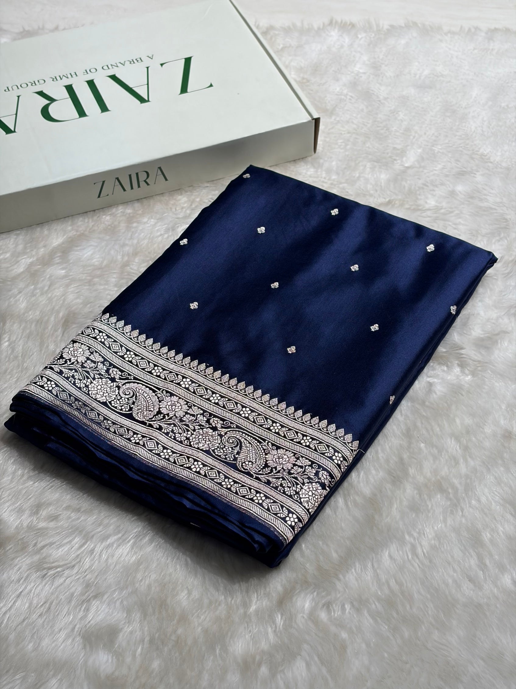 Navy Blue Shades Booti Mashru Silk Saree MS64