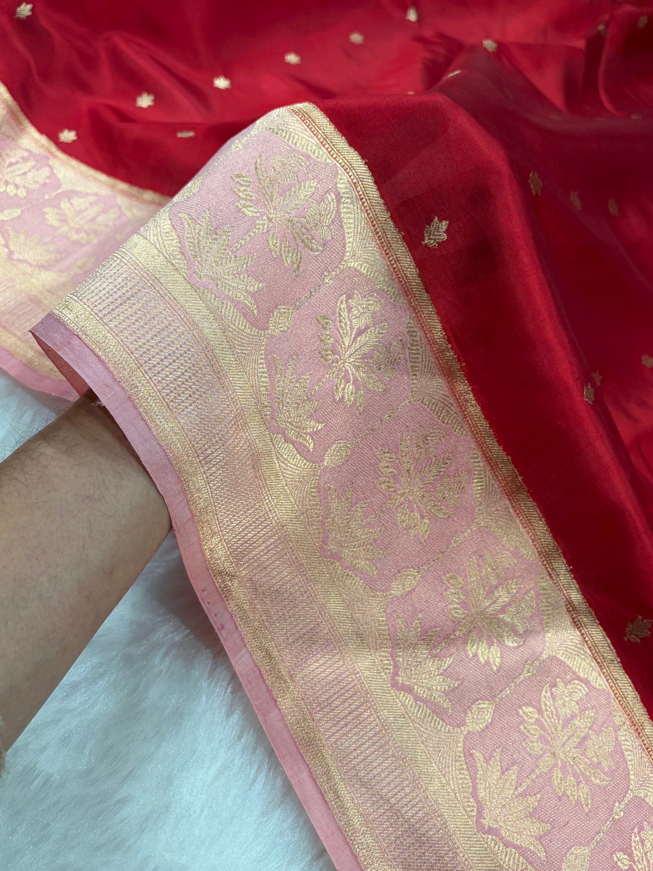 Banarasi Maroon With Peach Contrast Shades Handwoven Pure Paper Silk Saree RM-89