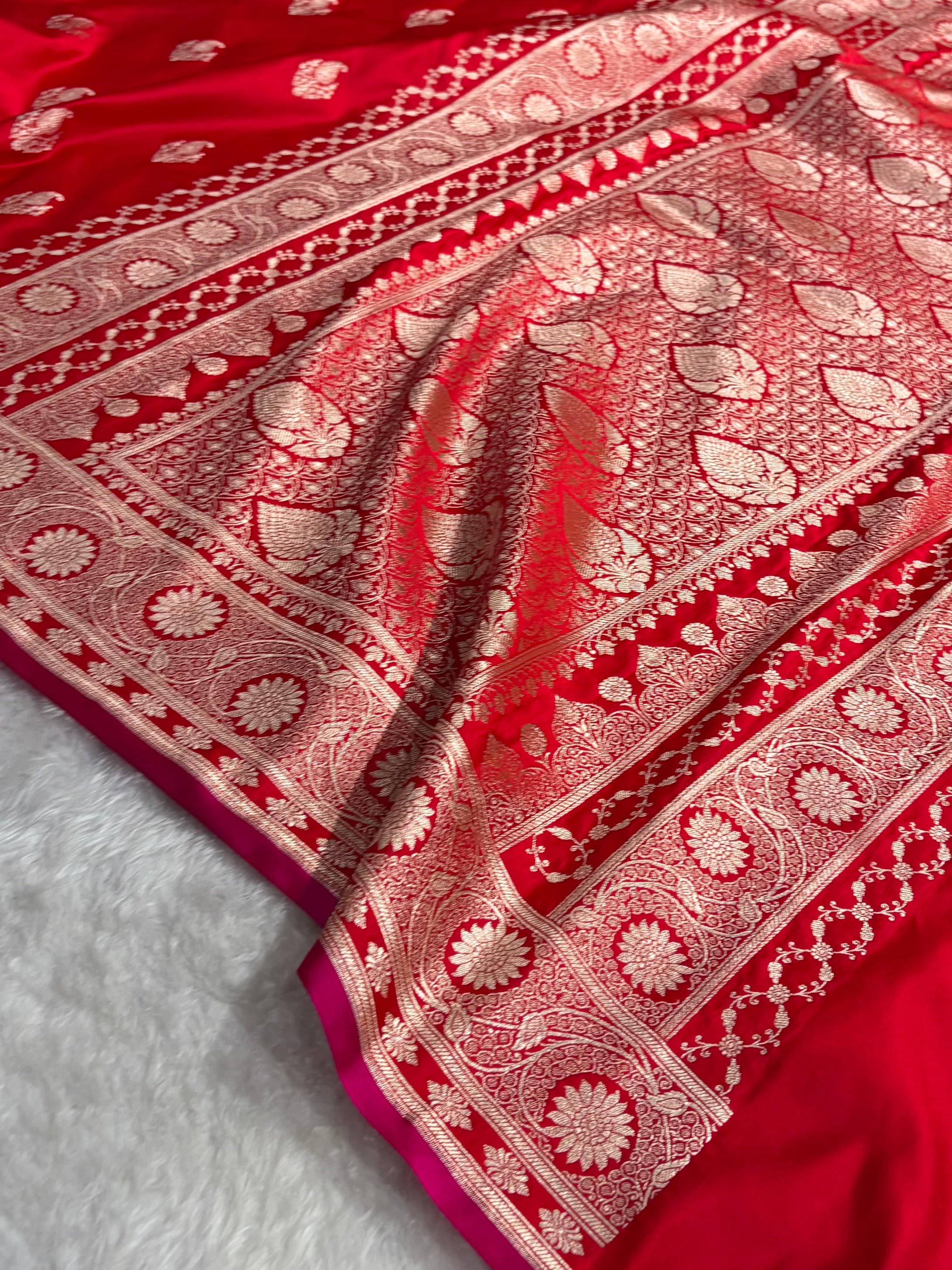 Red Shades Banarasi Boota Pattern Floral Mashru Silk Saree MSM-114