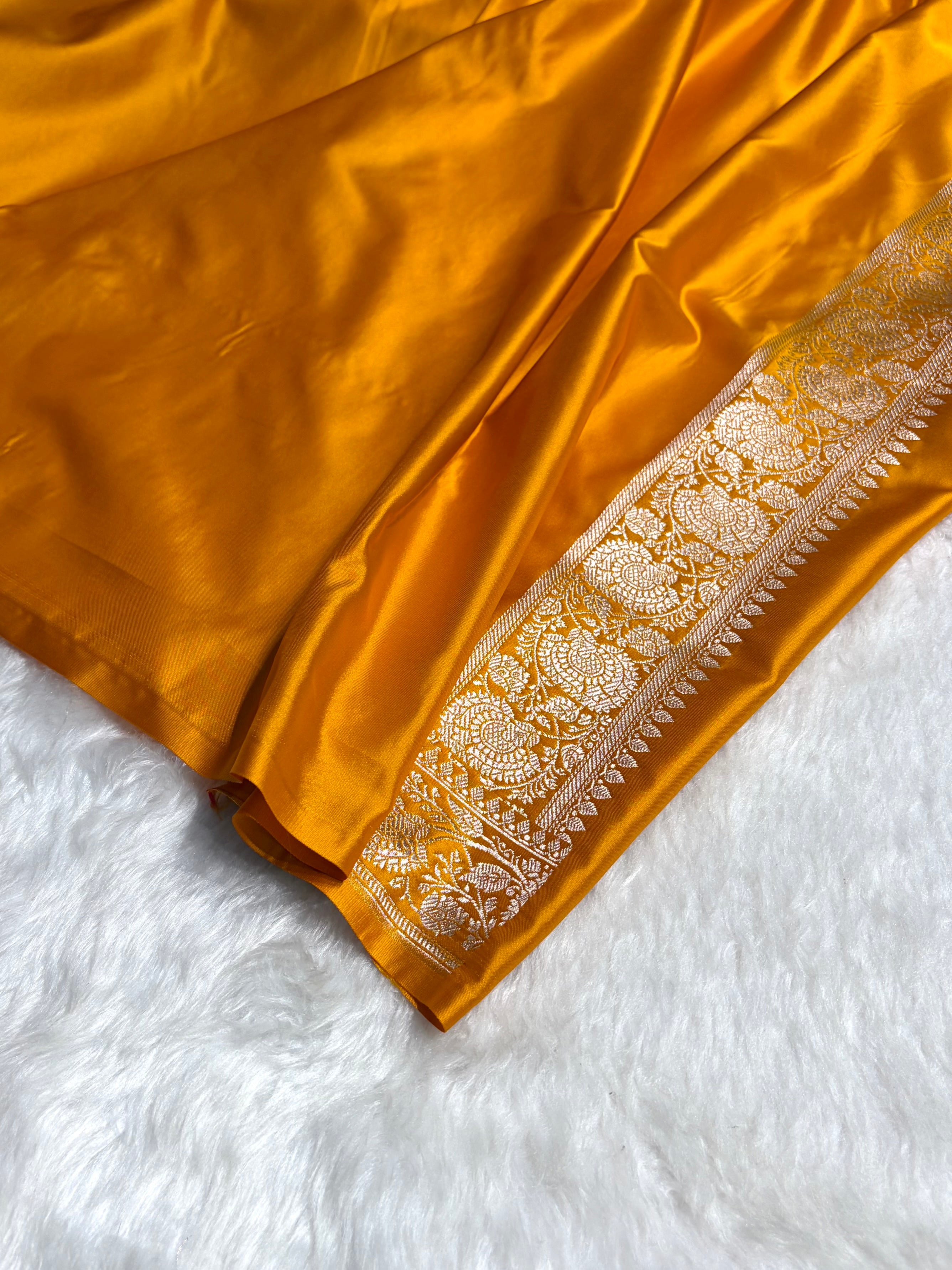 Mustard Boota With Floral Border Mashru Silk Saree MSM-89