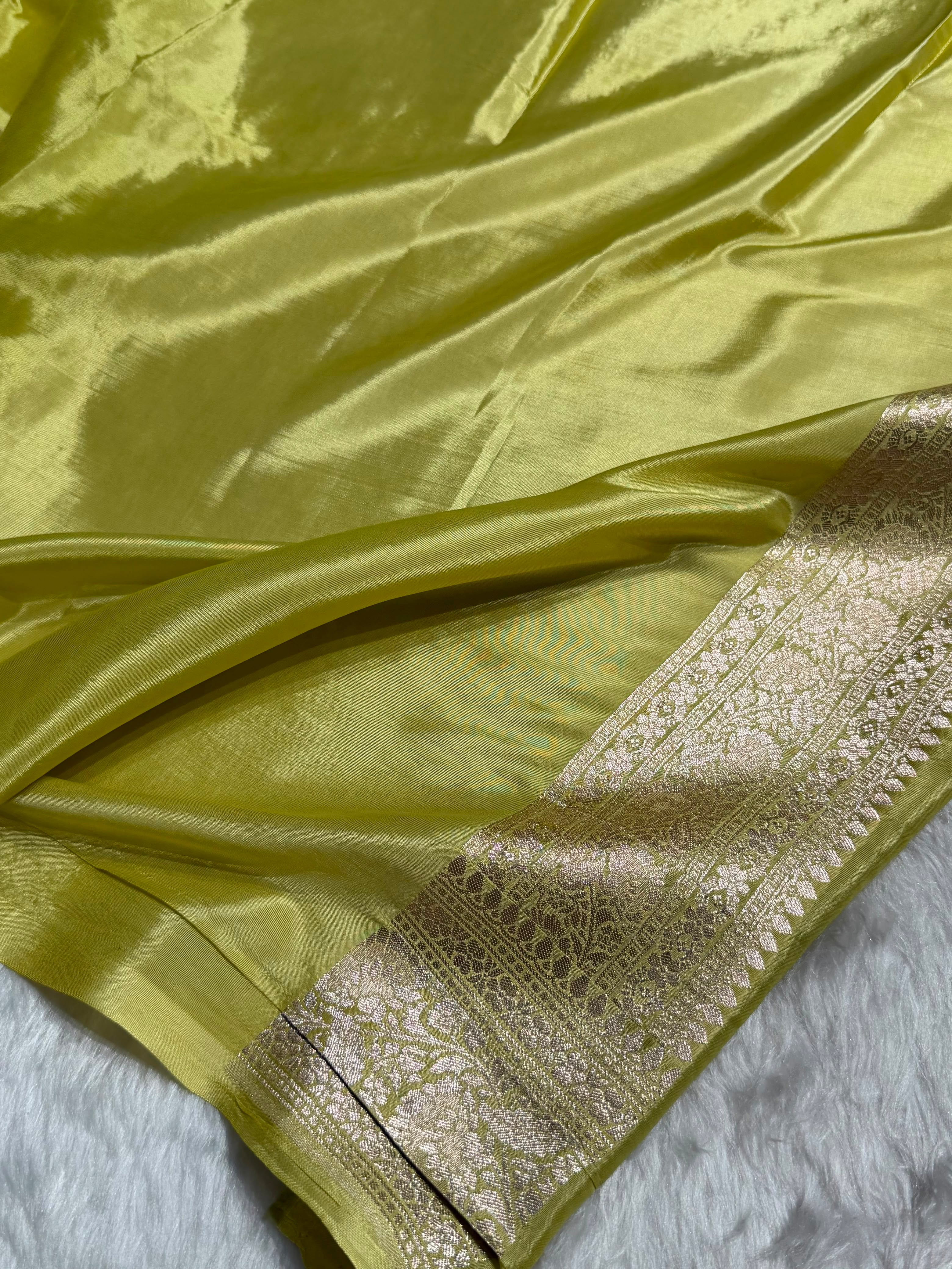 Lemon Shades With Contrast Border Crepe Silky Katan Banarasi Saree CSK-06