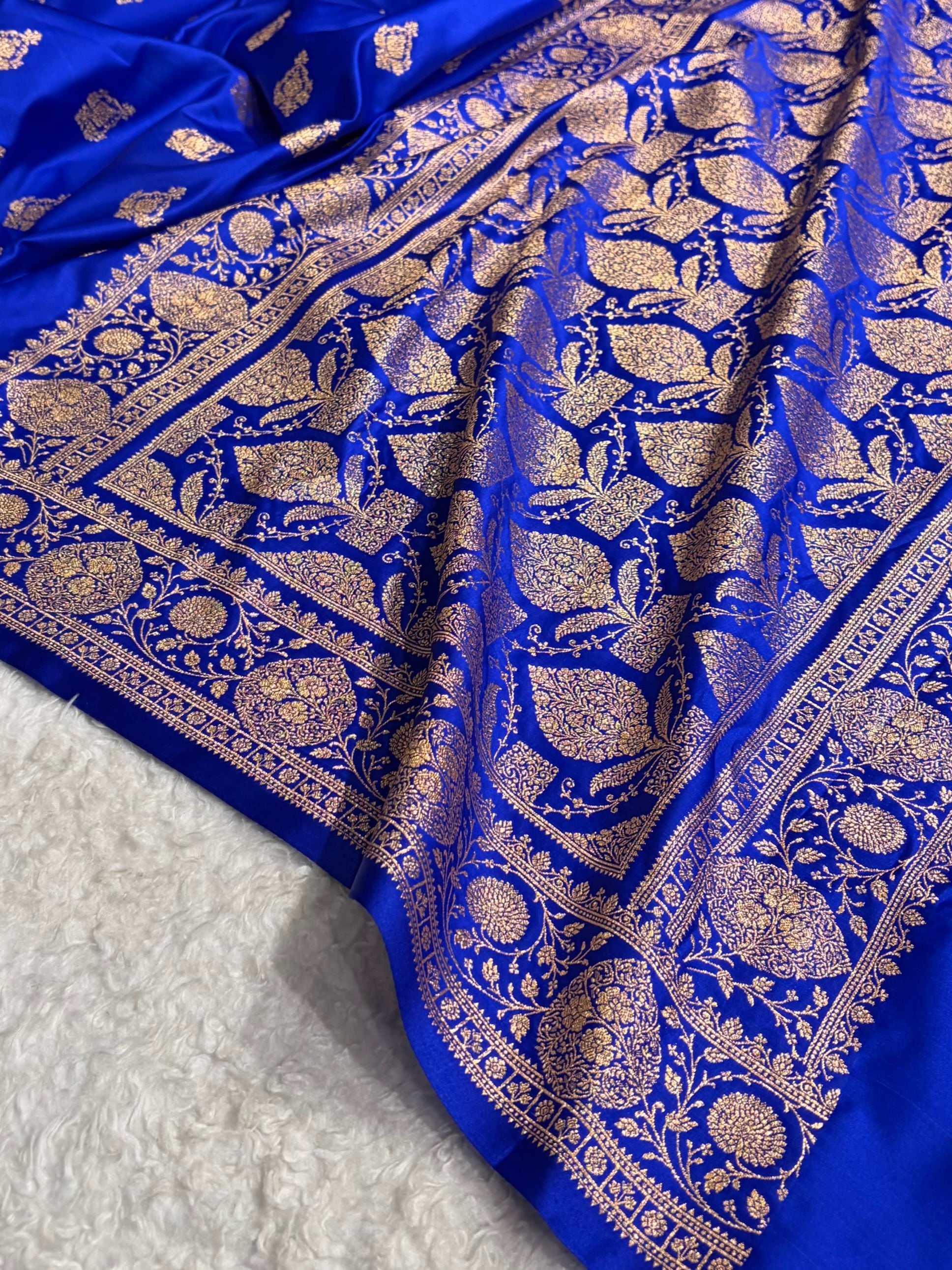Banarasi Satin Katan Saree With Boota in Royal Blue Shades SK98