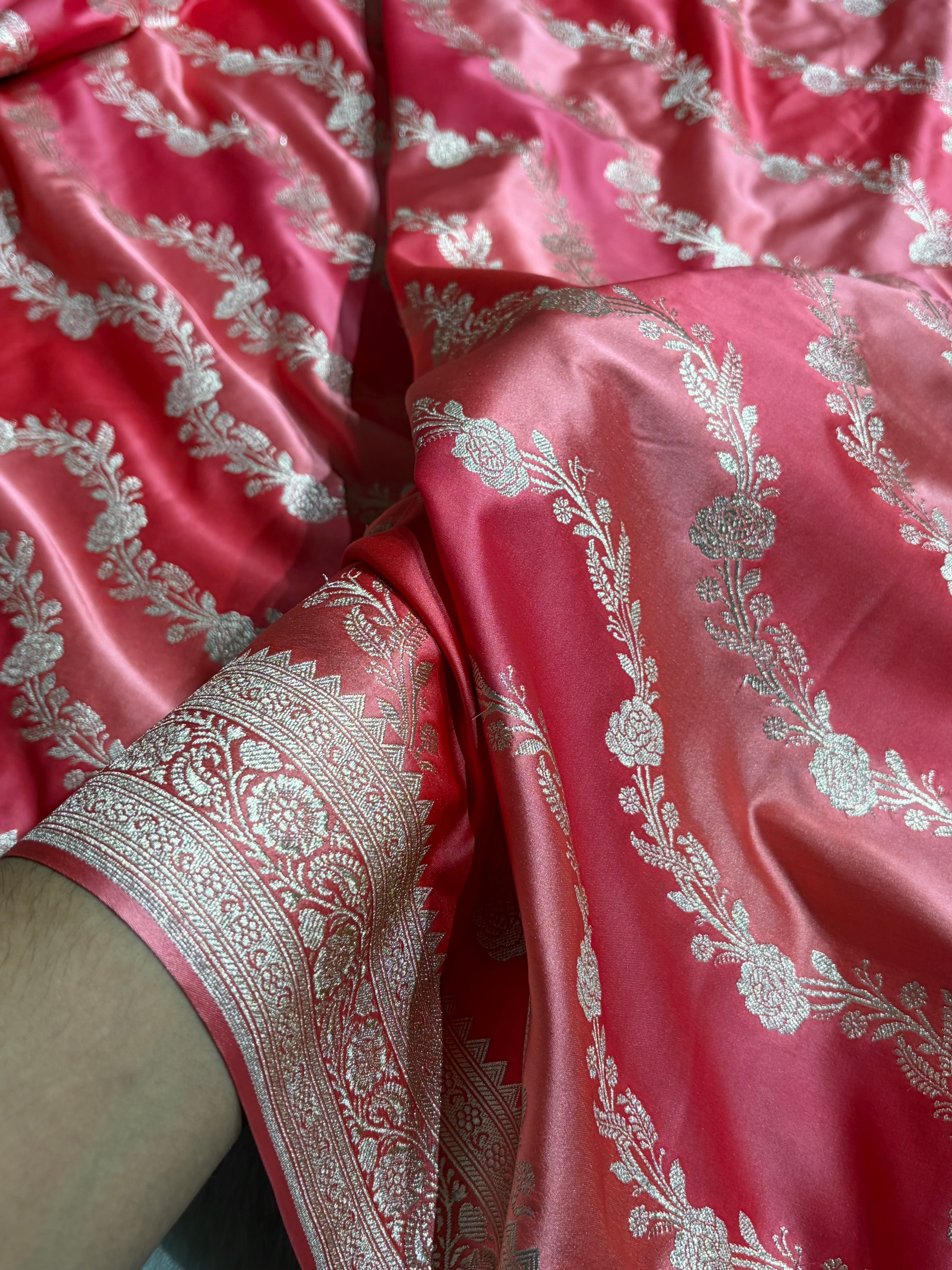 Baby Pink Rangkat Mashru Silk Saree With Cross Pattern MSRK03