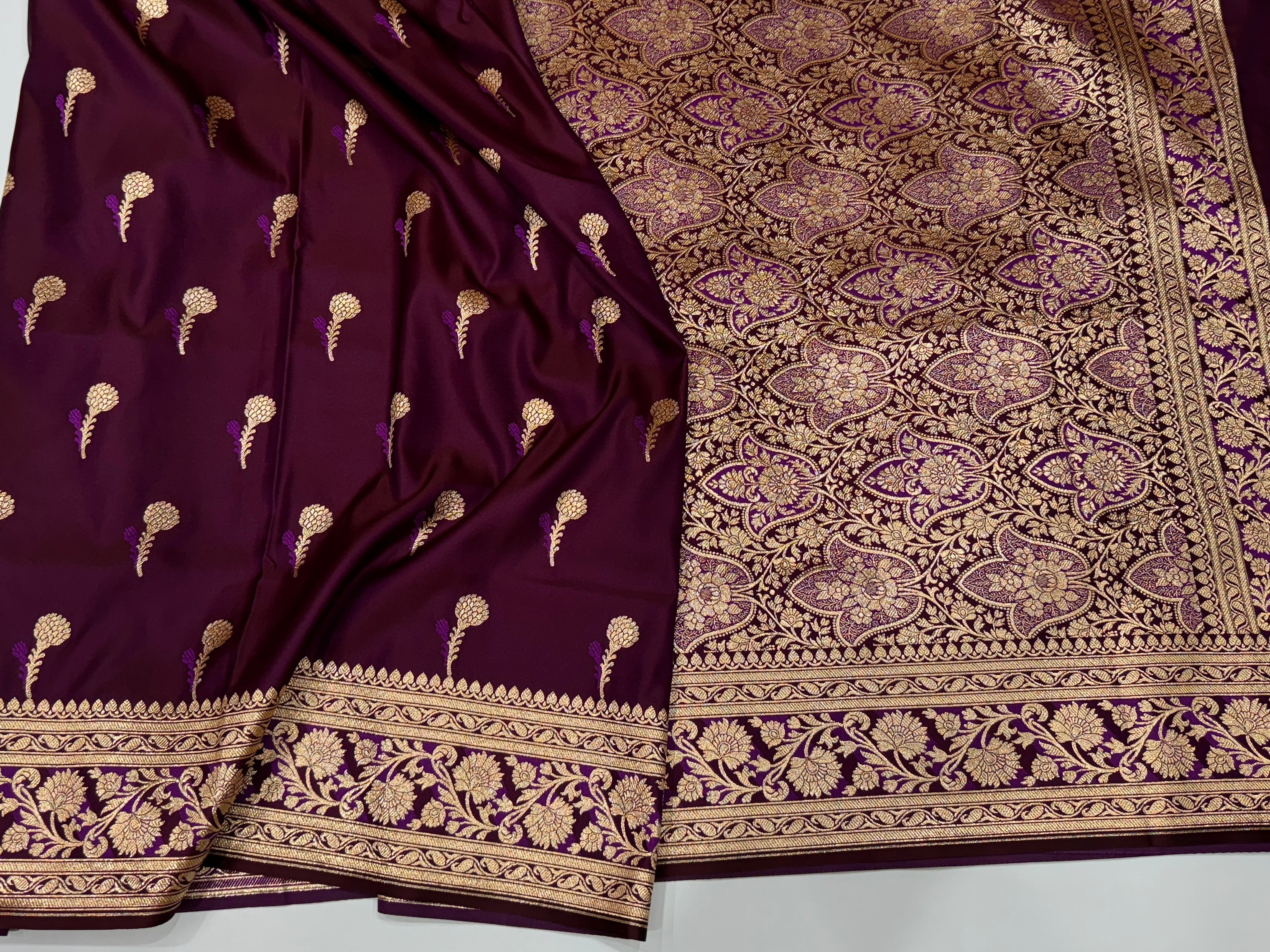 Garnet Magenta Booti Katan Silk Saree SK05