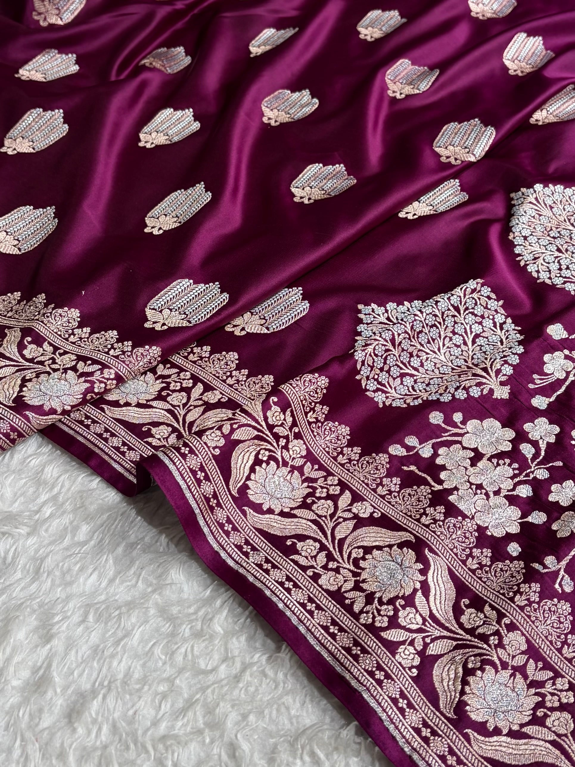 Wine Shades Banarasi Boota Pattern Minakari Floral Mashru Silk Saree MSM-122