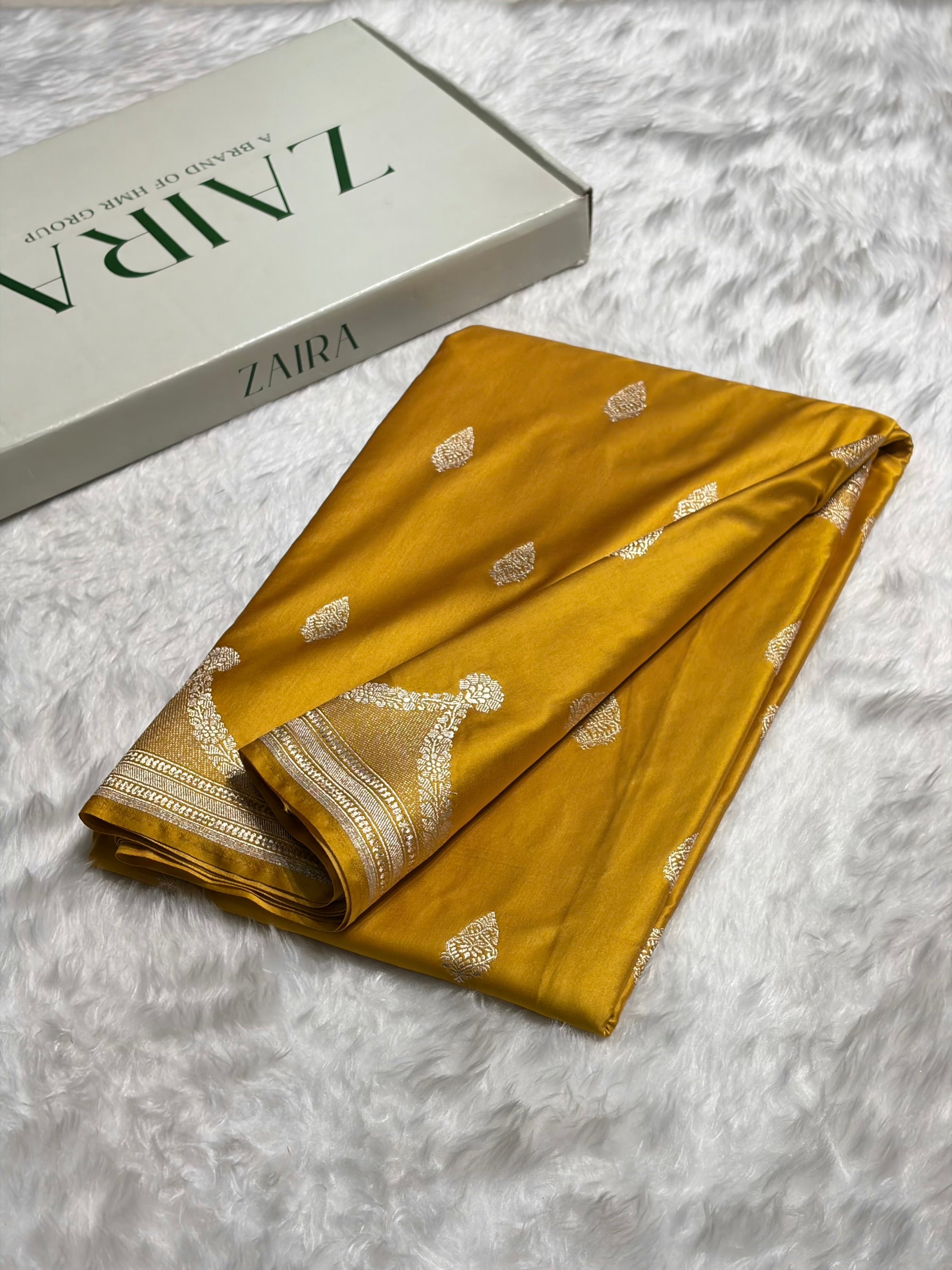 Mustard Gold Shades Scallop Mashru Silk Saree MS20