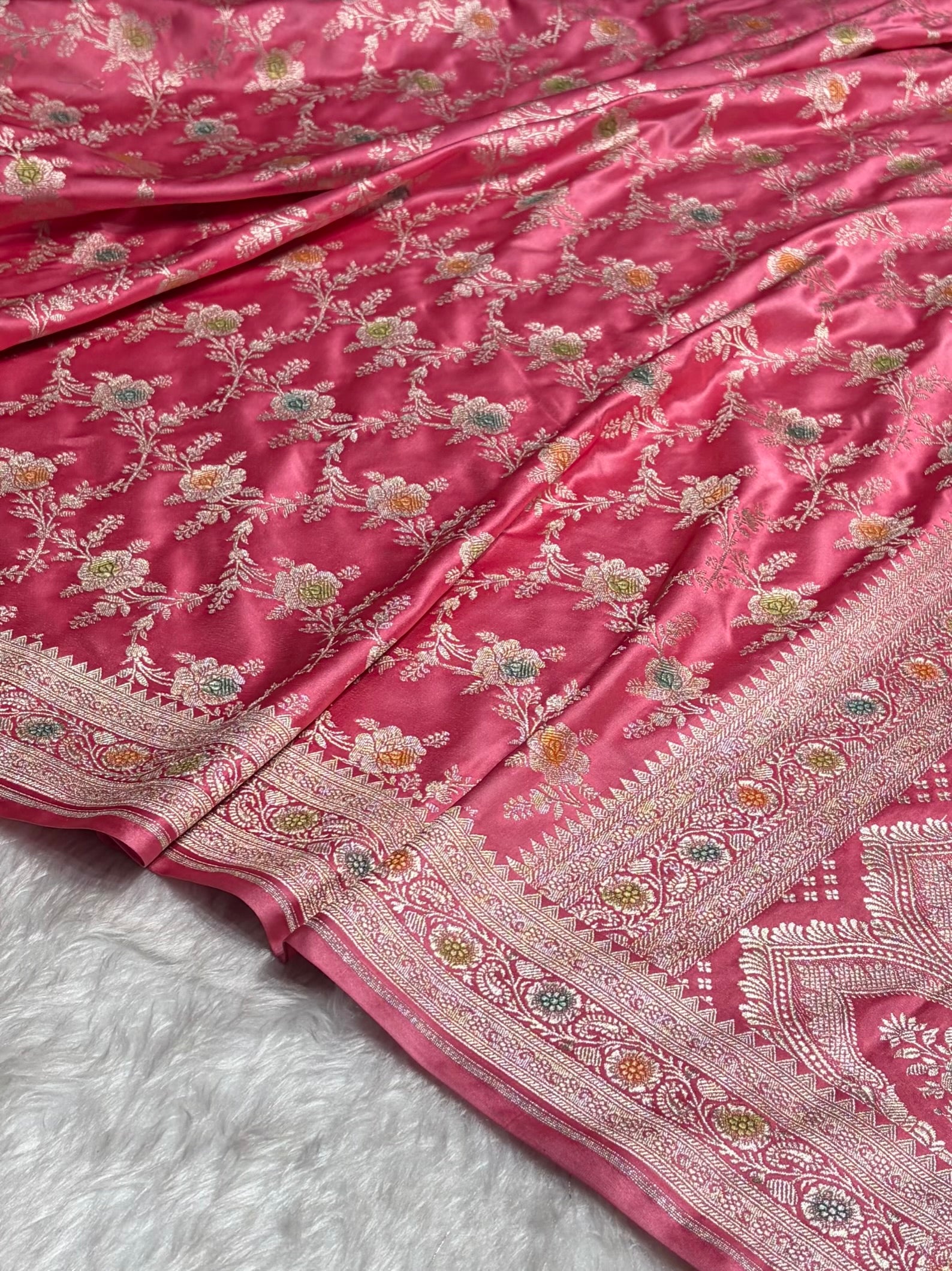 Baby Pink Minakari Floral Jaal Mashru Silk Saree MS28