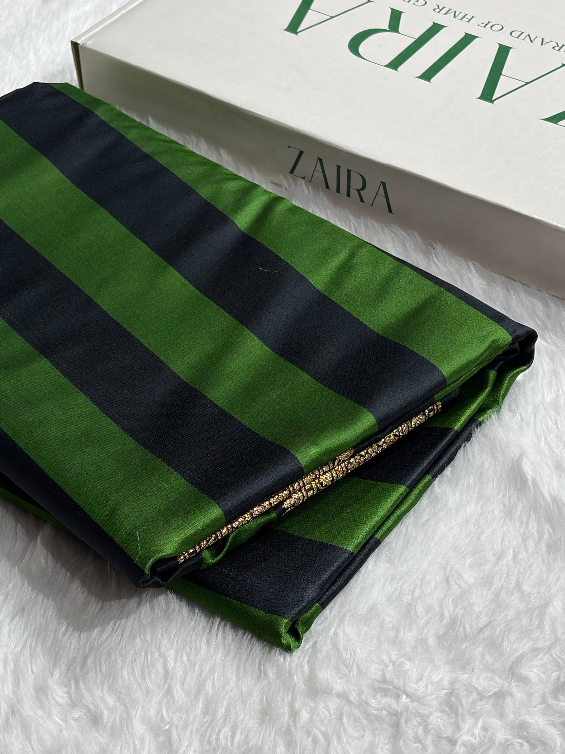 Bottle Green With Black Horizontal Strips Floral Border & Brocade Blouse Mashru Silk Saree MSM-84