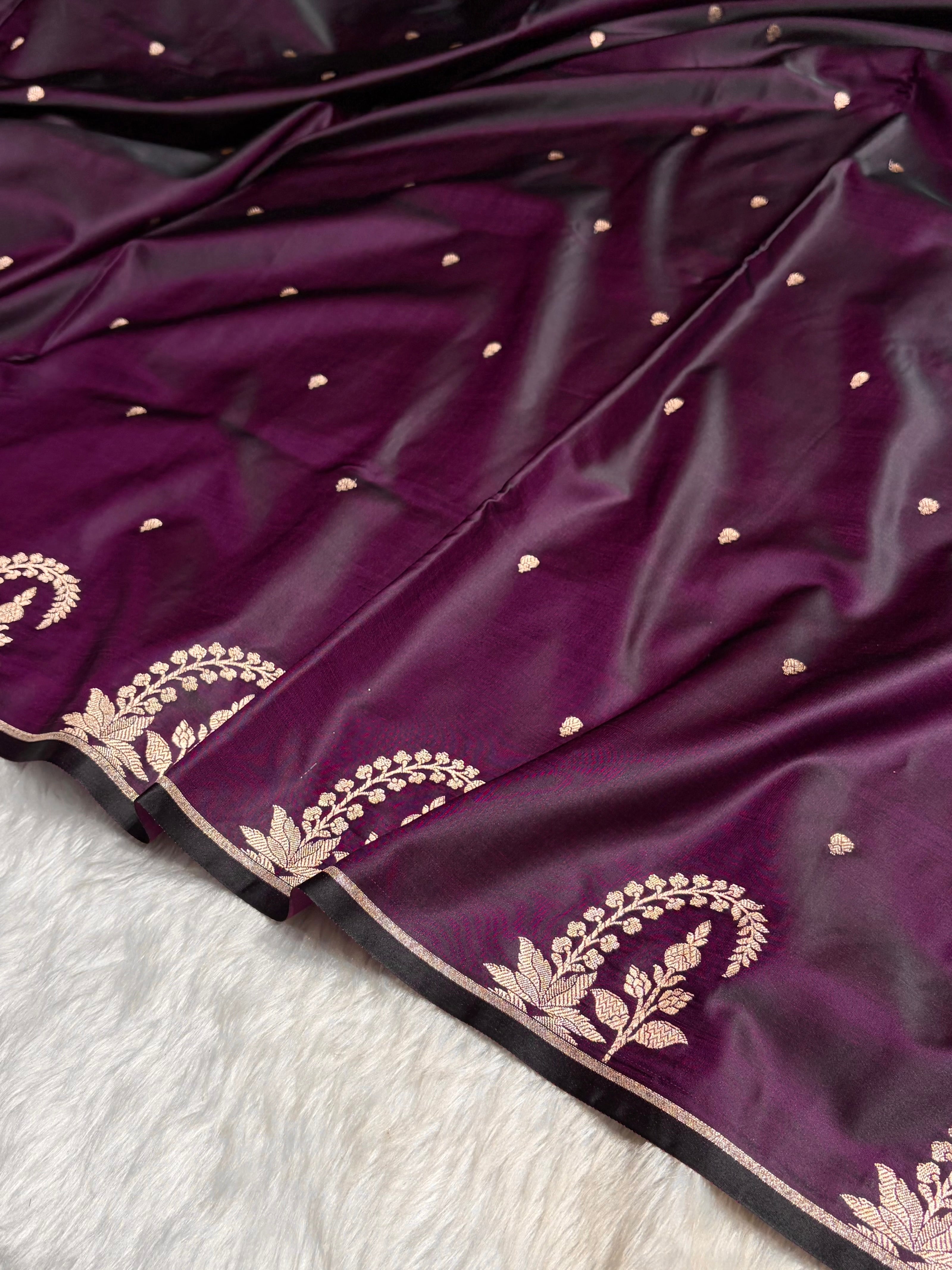 Dark Purple Boota With Floral Border Mashru Silk Saree MSM-95