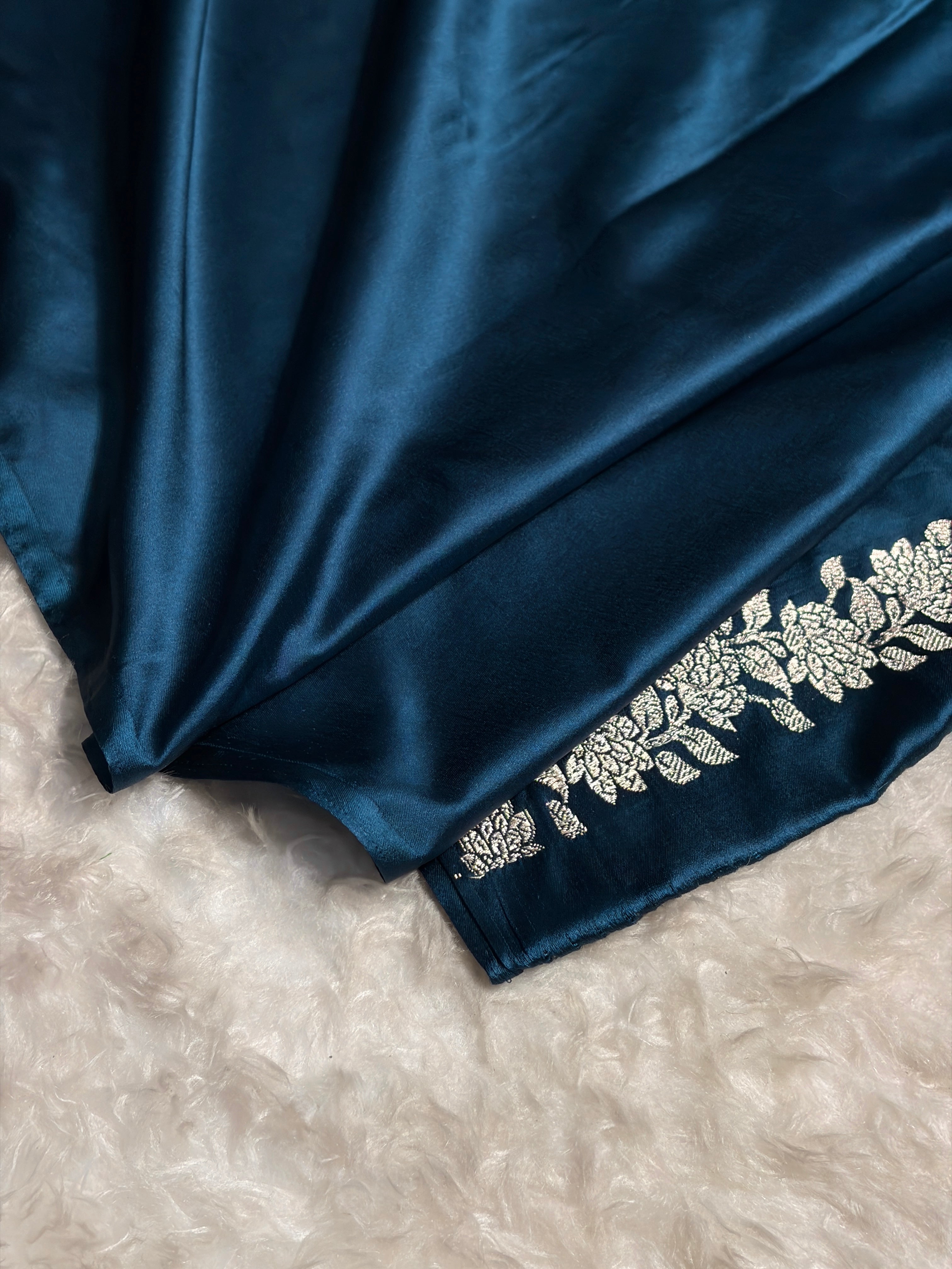 German Blue With Floral Border Mashru Silk Saree MS80