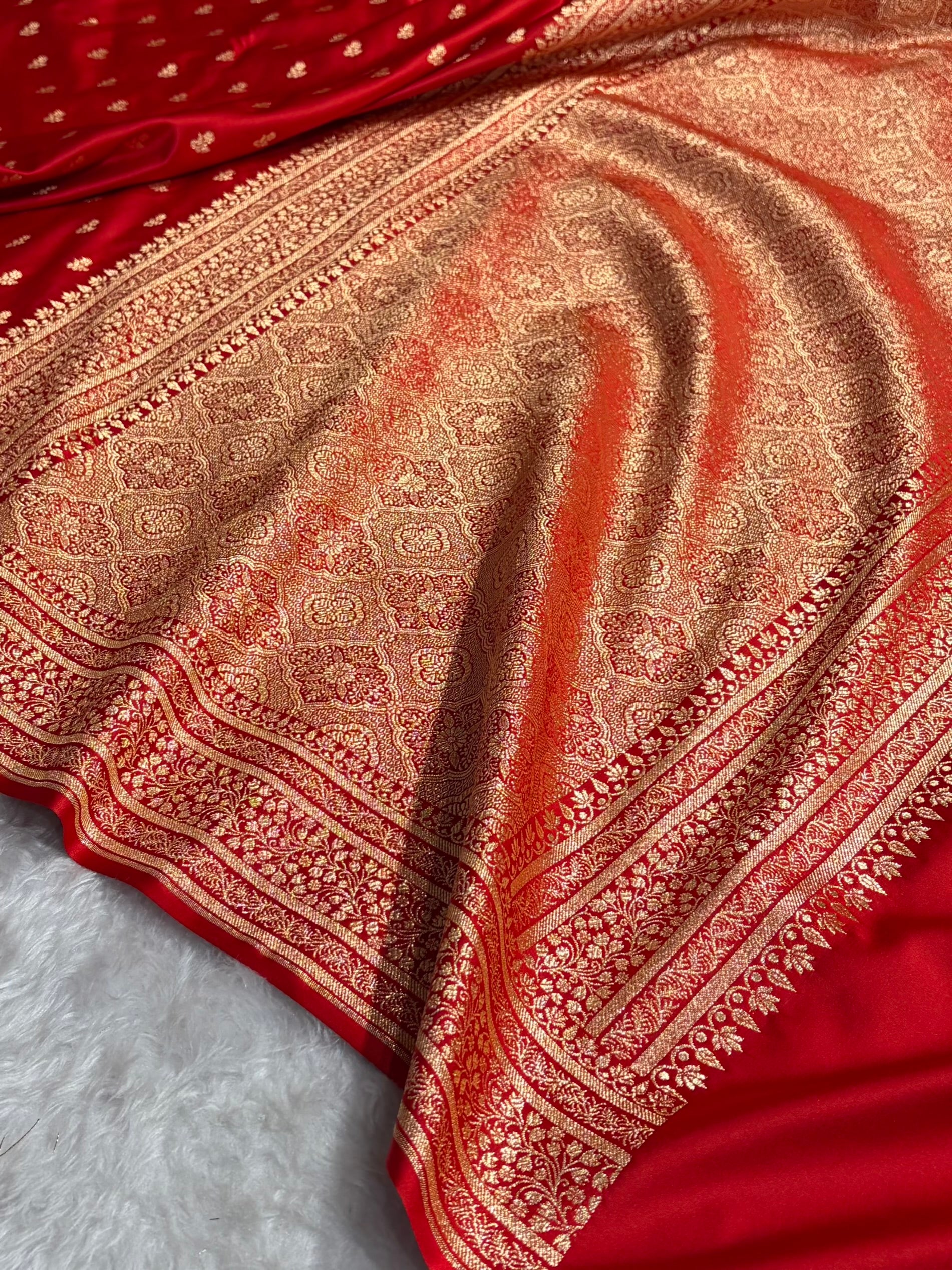 Banarasi Satin Katan Saree With Boota in Red Shades SK89
