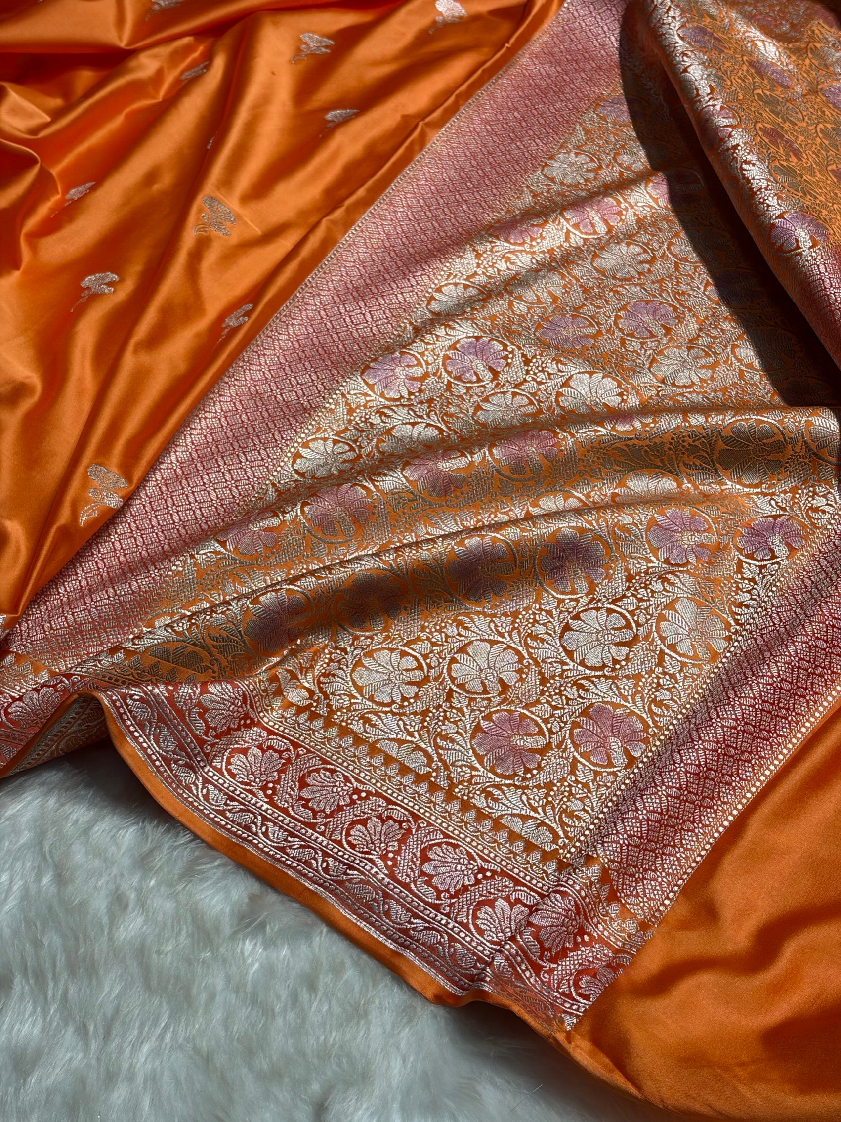 Orange Shades Minakari Boota Mashru Silk Saree MS51
