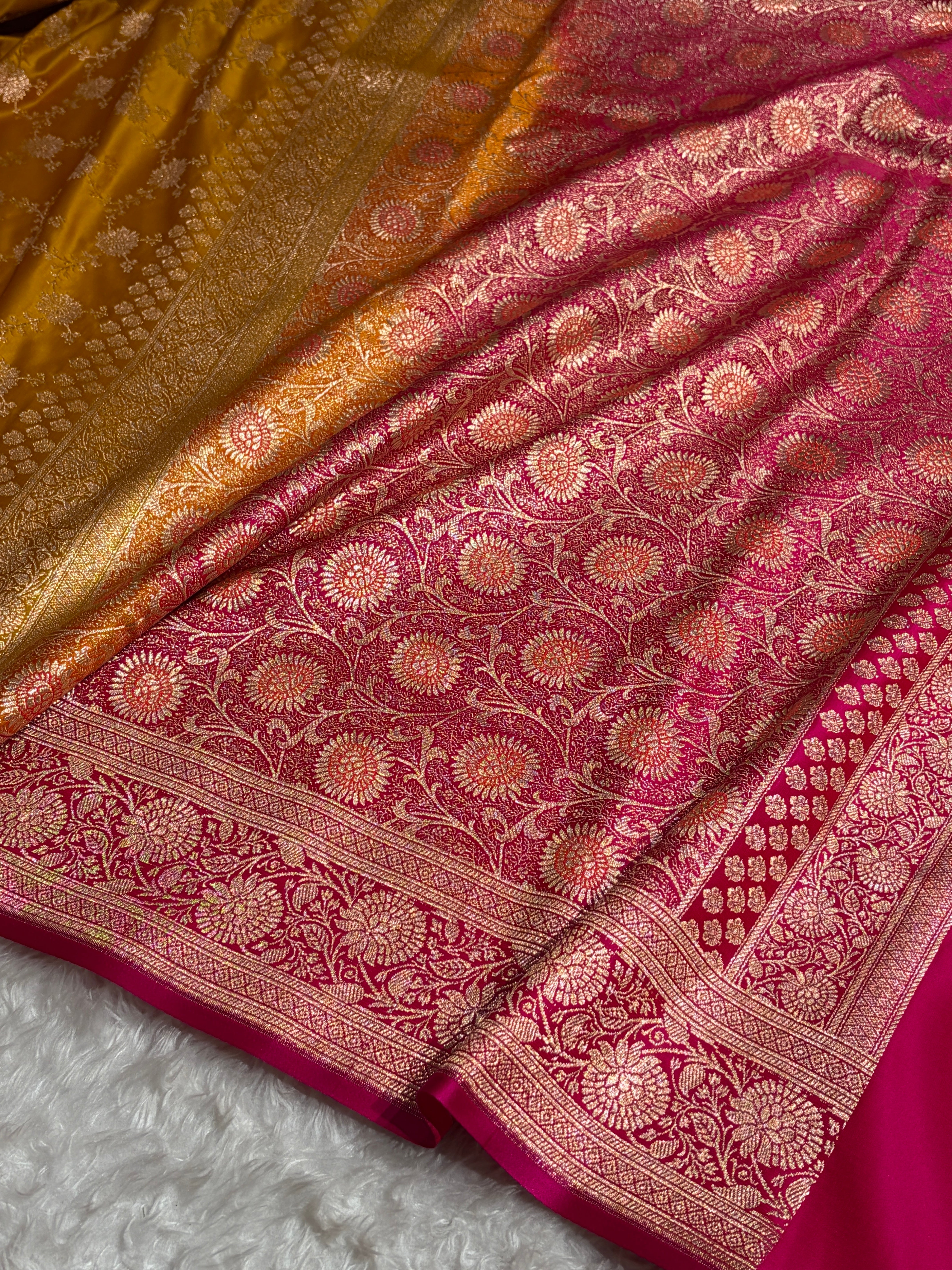 Banarasi Satin Katan Saree in Contrast Mustard / Rani Shades SK132
