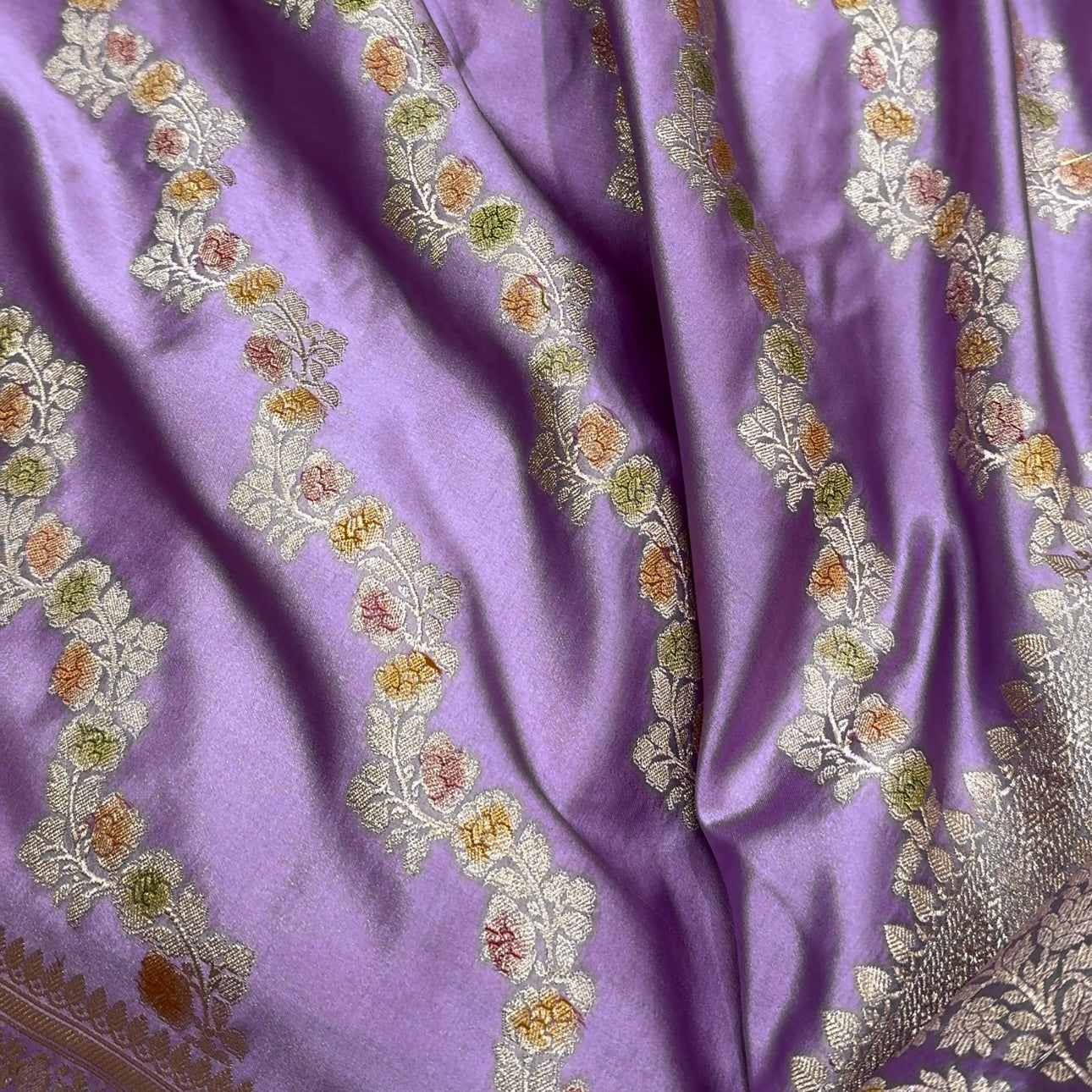 Lilac Minakari Cross Mashru Silk Saree