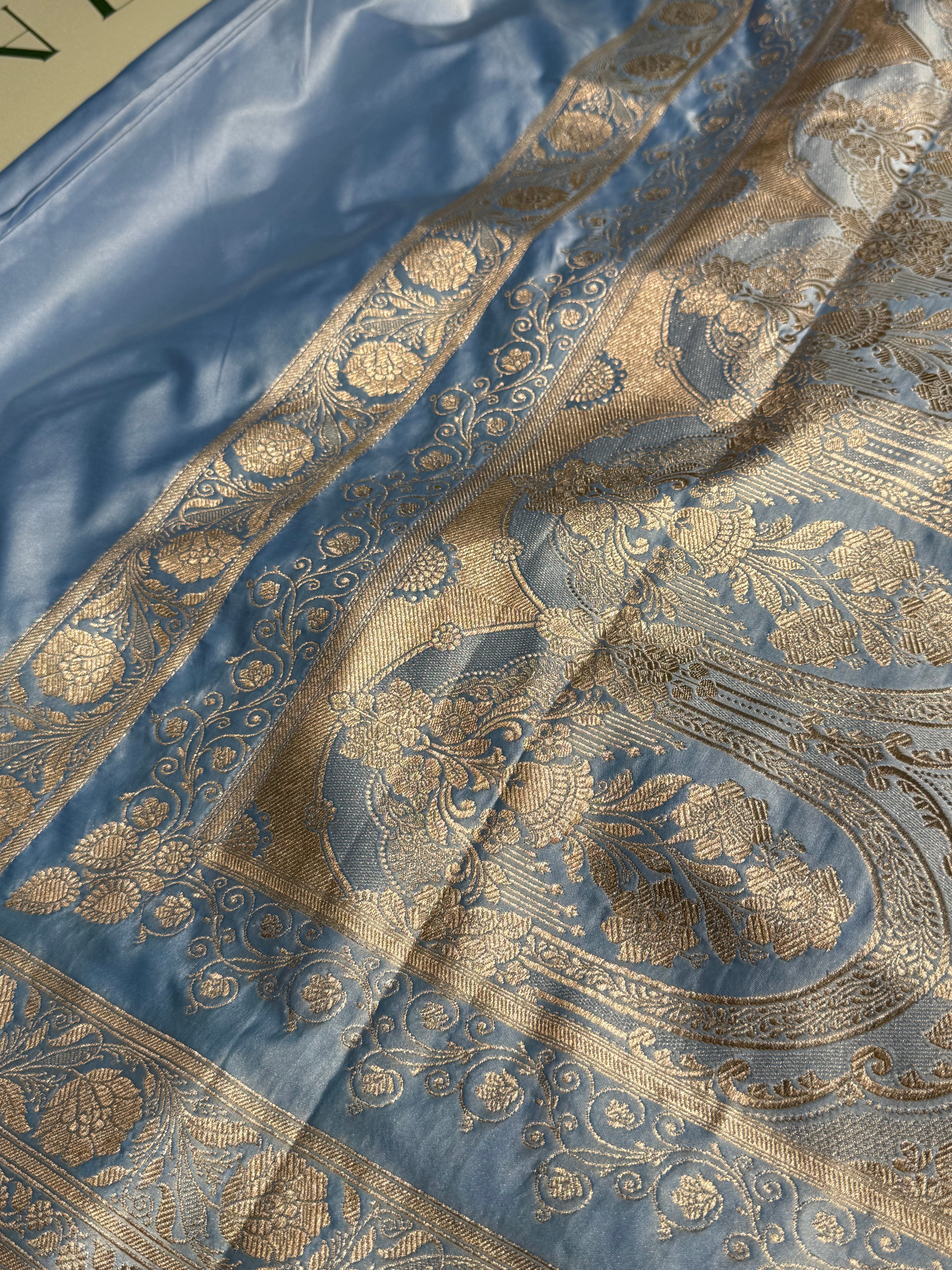 Powder Blue Shades Plain Mashru Silk Saree