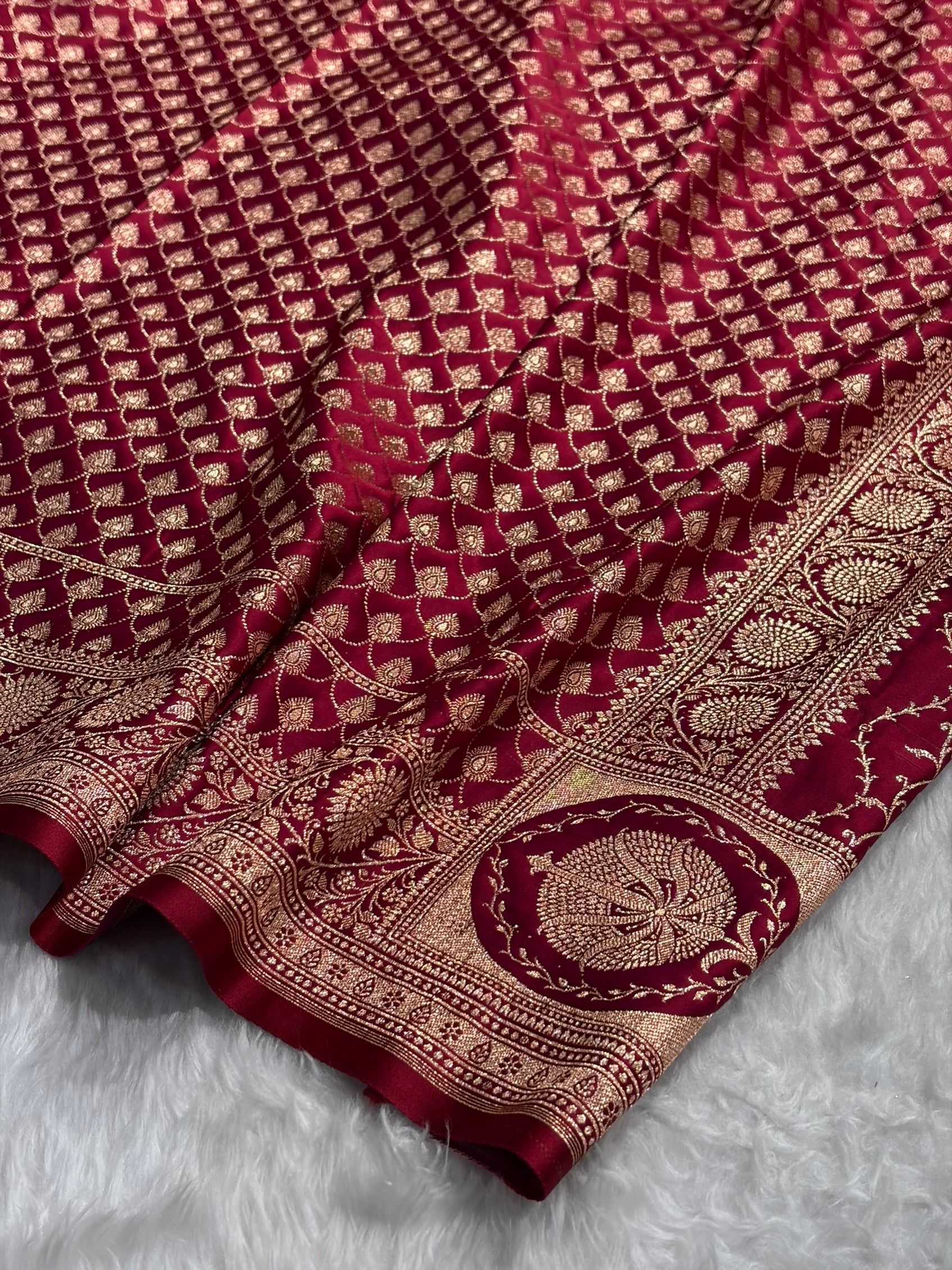 Banarasi Satin Katan Saree With Boota in Magentic Red Shades SK103