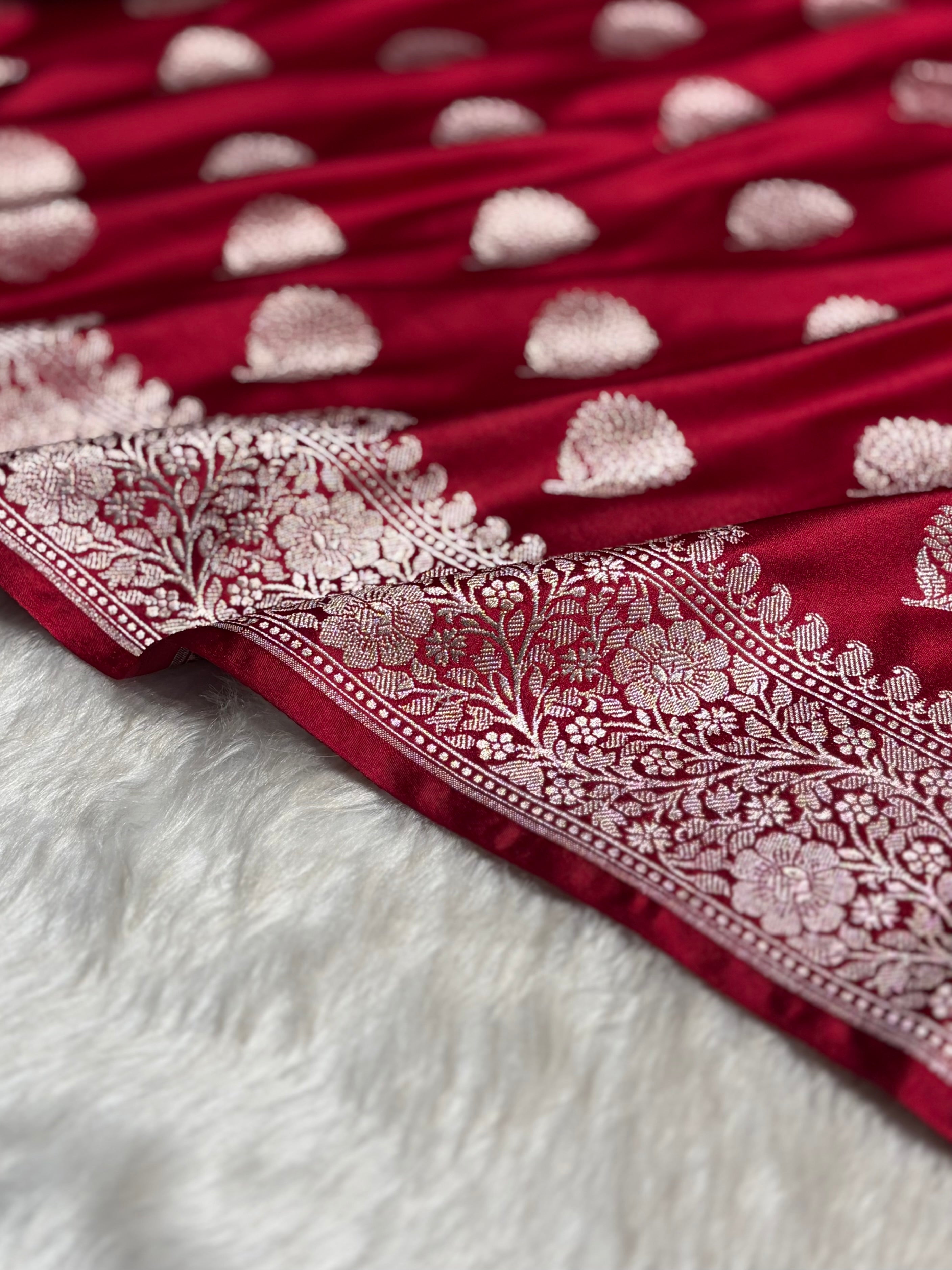 Maroon Tree Boota Motif Mashru Silk Saree MS19