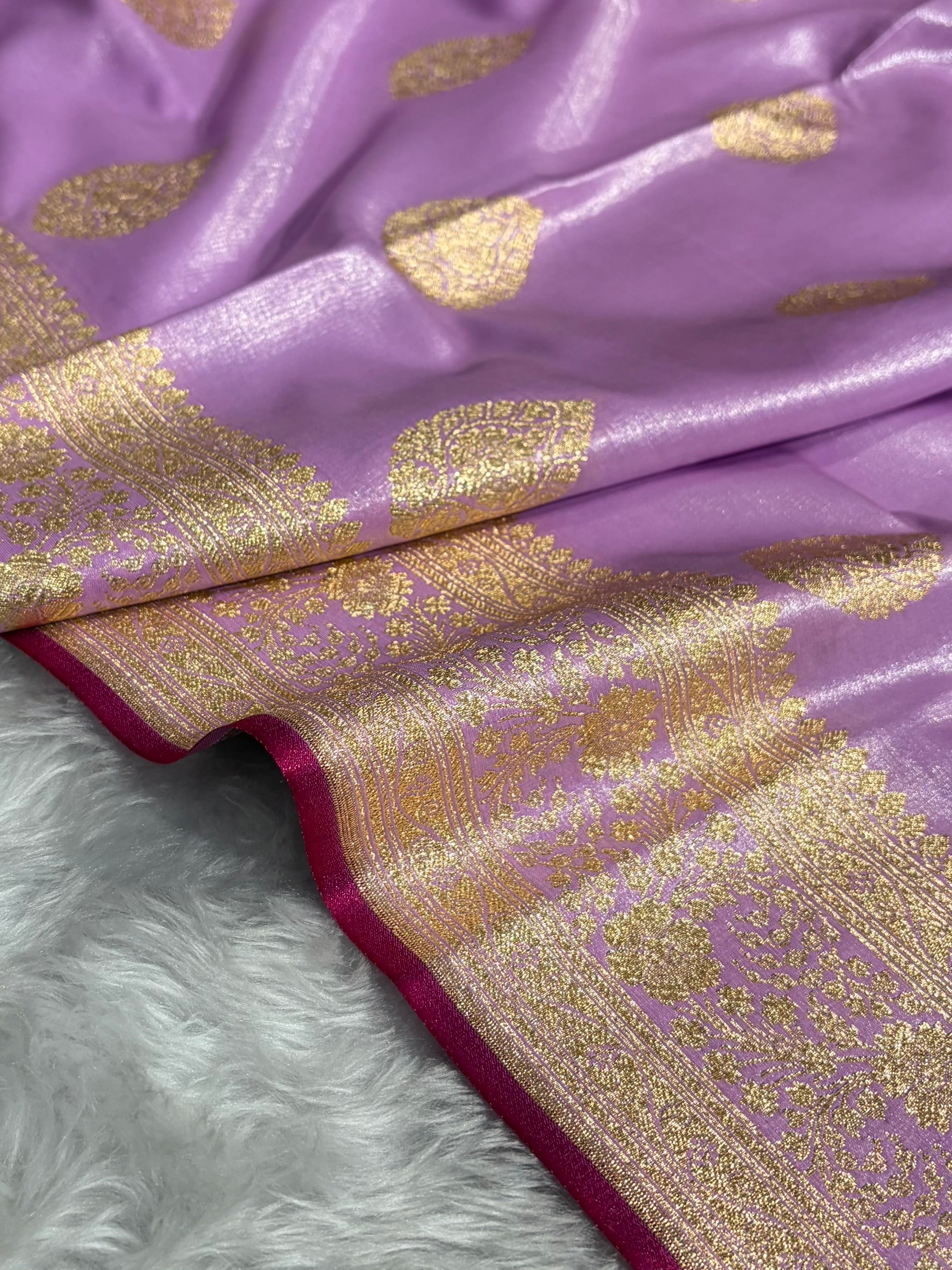 Ultra Light Weight Satin Silk Boota in Lavender Shades SS05