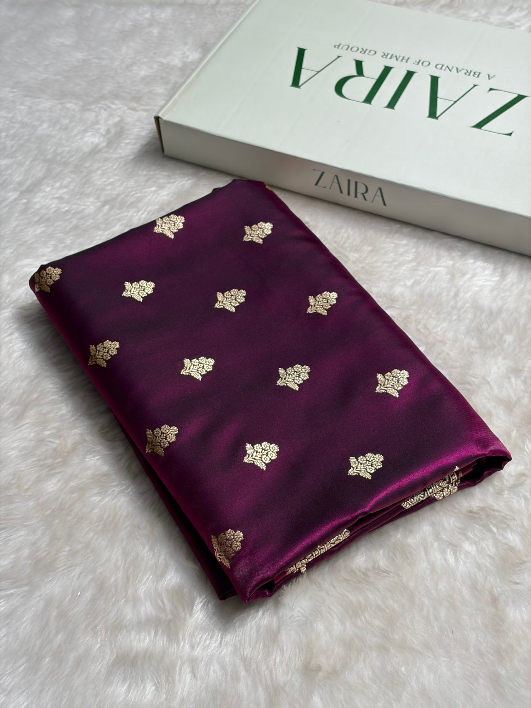 Light Wight Satin Silk Boota in Wine Shades with brocade Blouse SS07