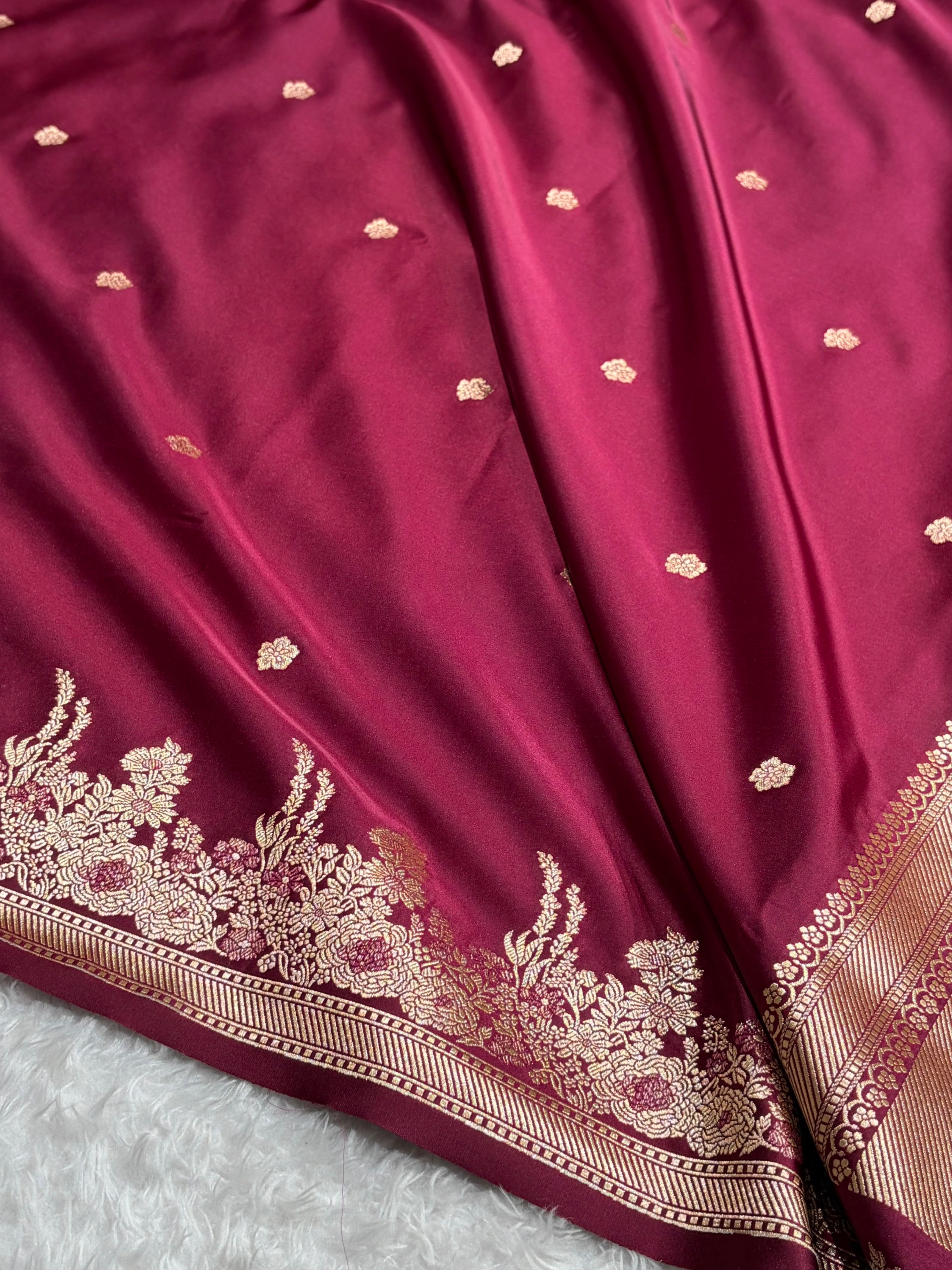 Banarasi Satin Katan Saree Booti Minakari Pattern in Wine Shades SK136