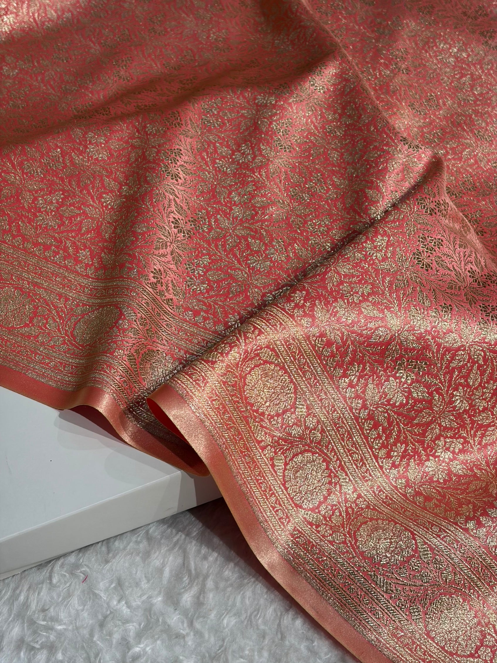 Peach Shades Brocket Satin Silk Saree Banarasi Saree Shades SS30