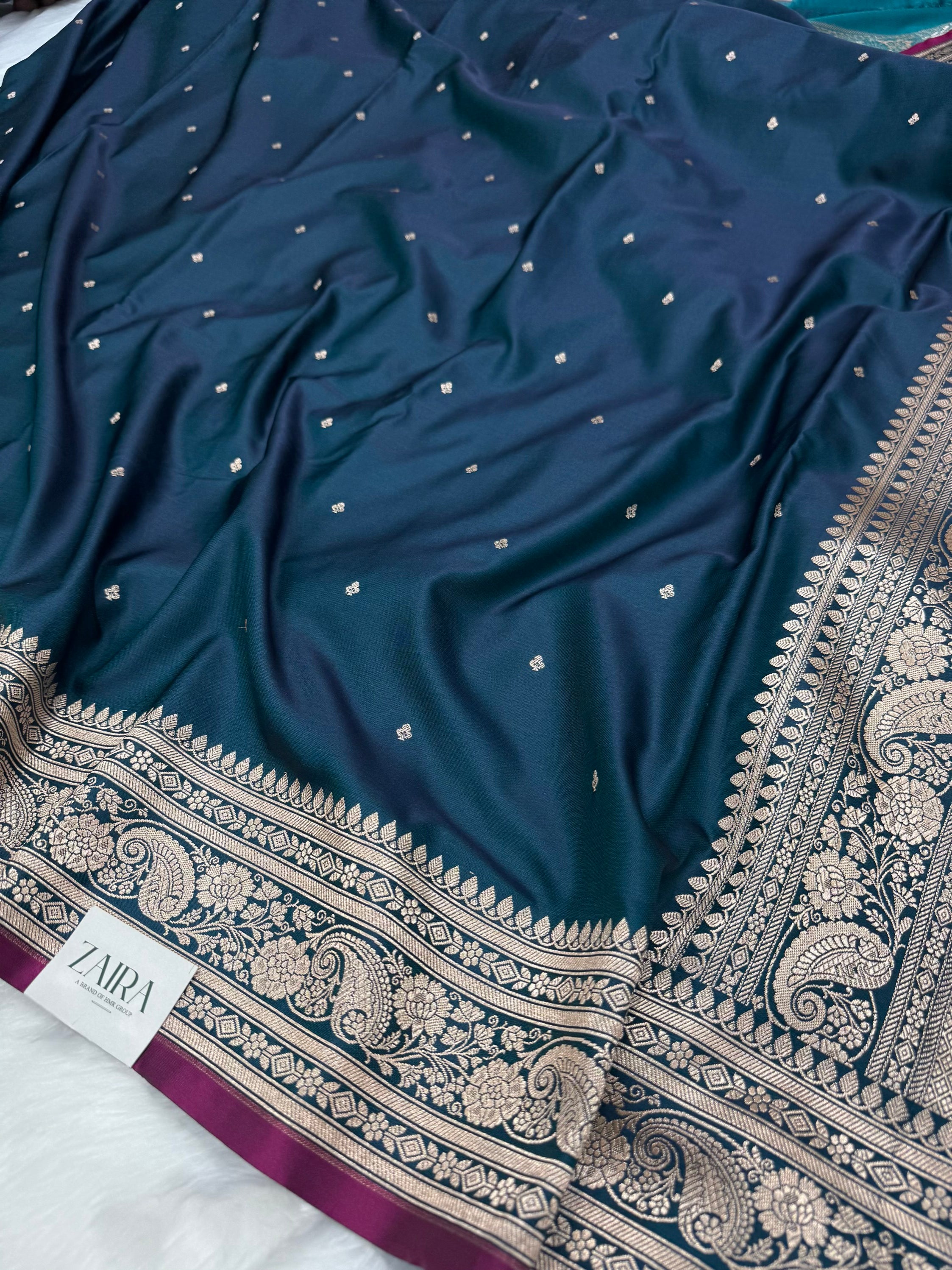 German Blue Mashru Silk Saree for Festive Seasons MSM 66