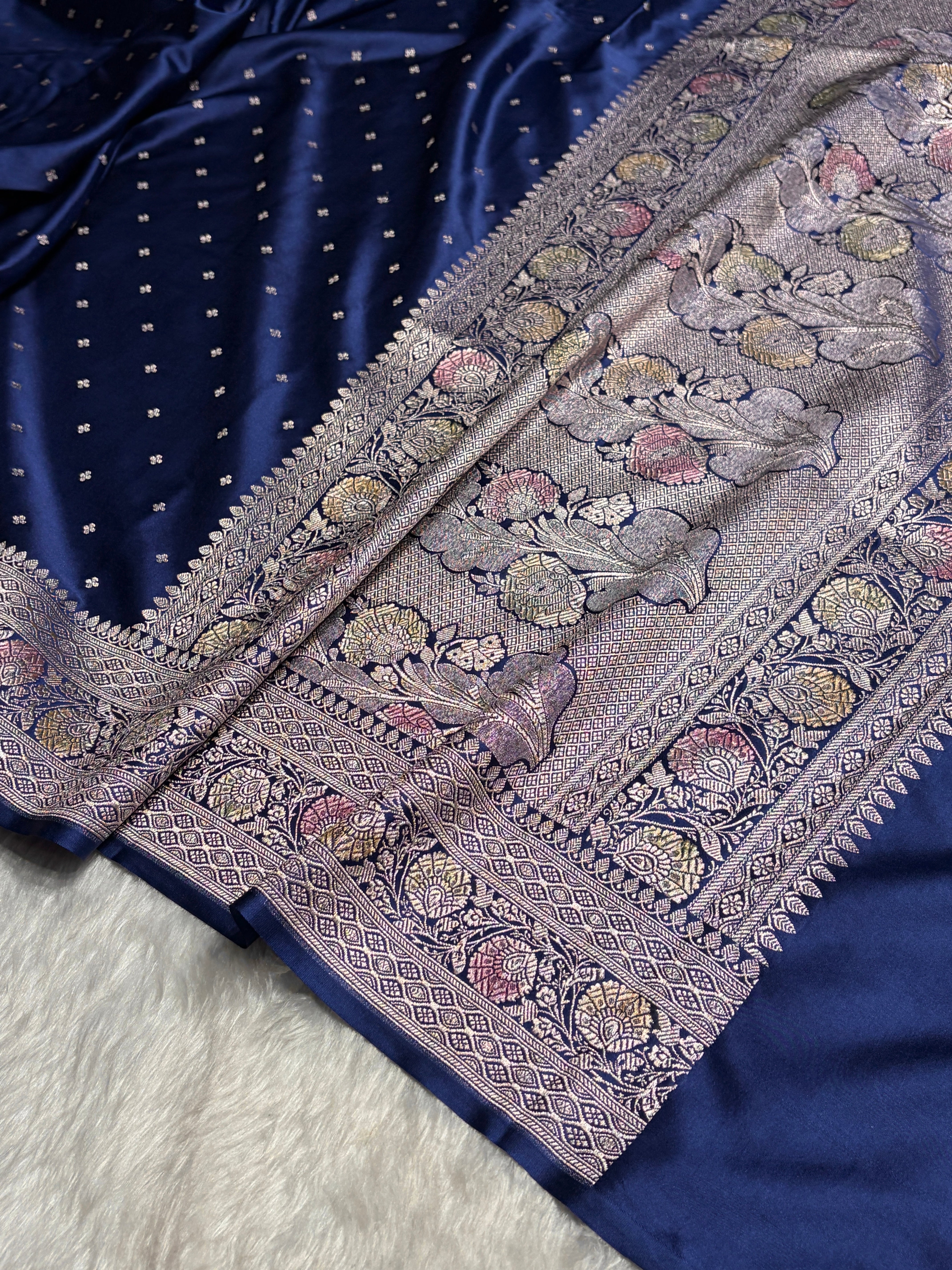 Royal Blue Shade Minakari Booti Mashru Silk Saree MS38