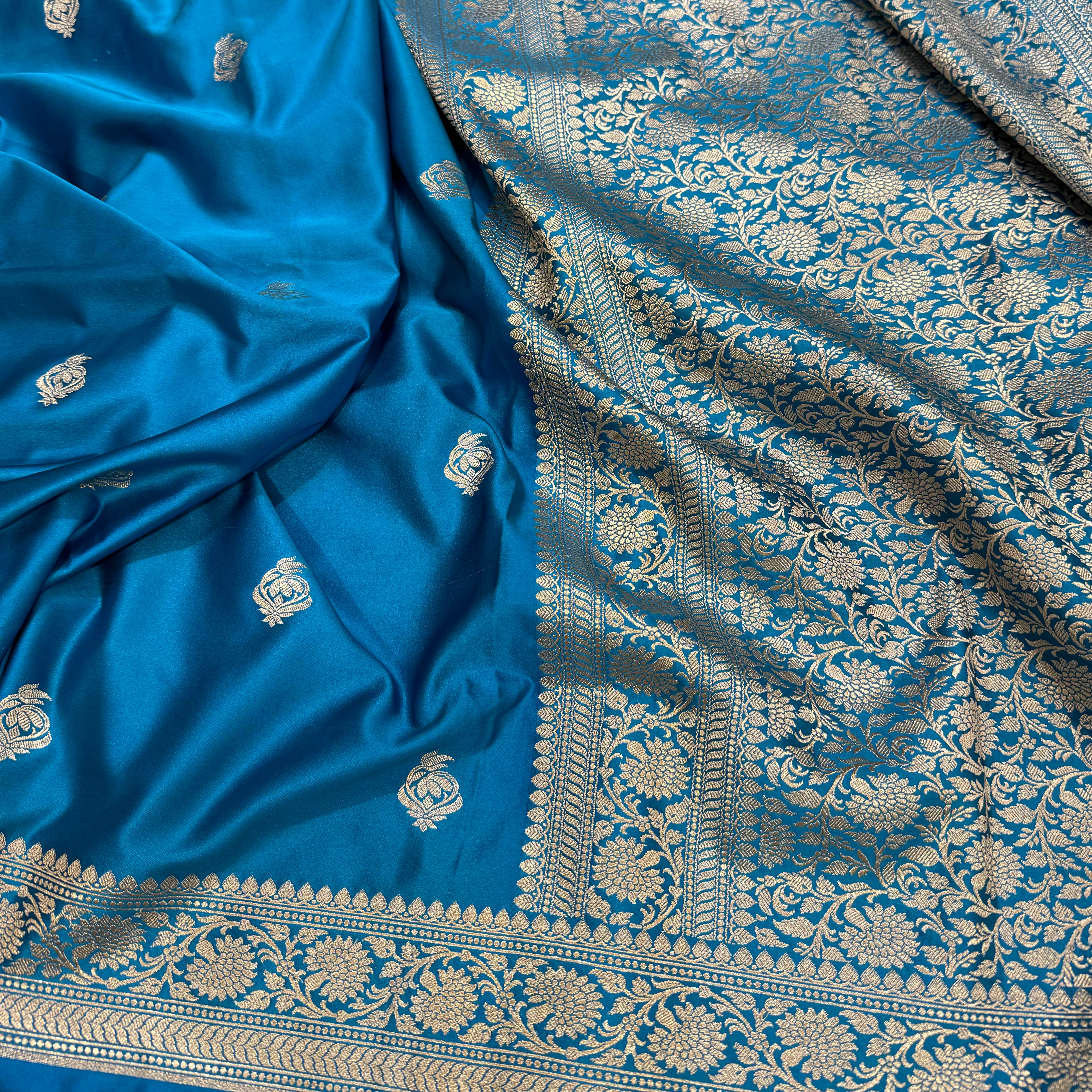 Dusty Blue Mashru Silk Saree