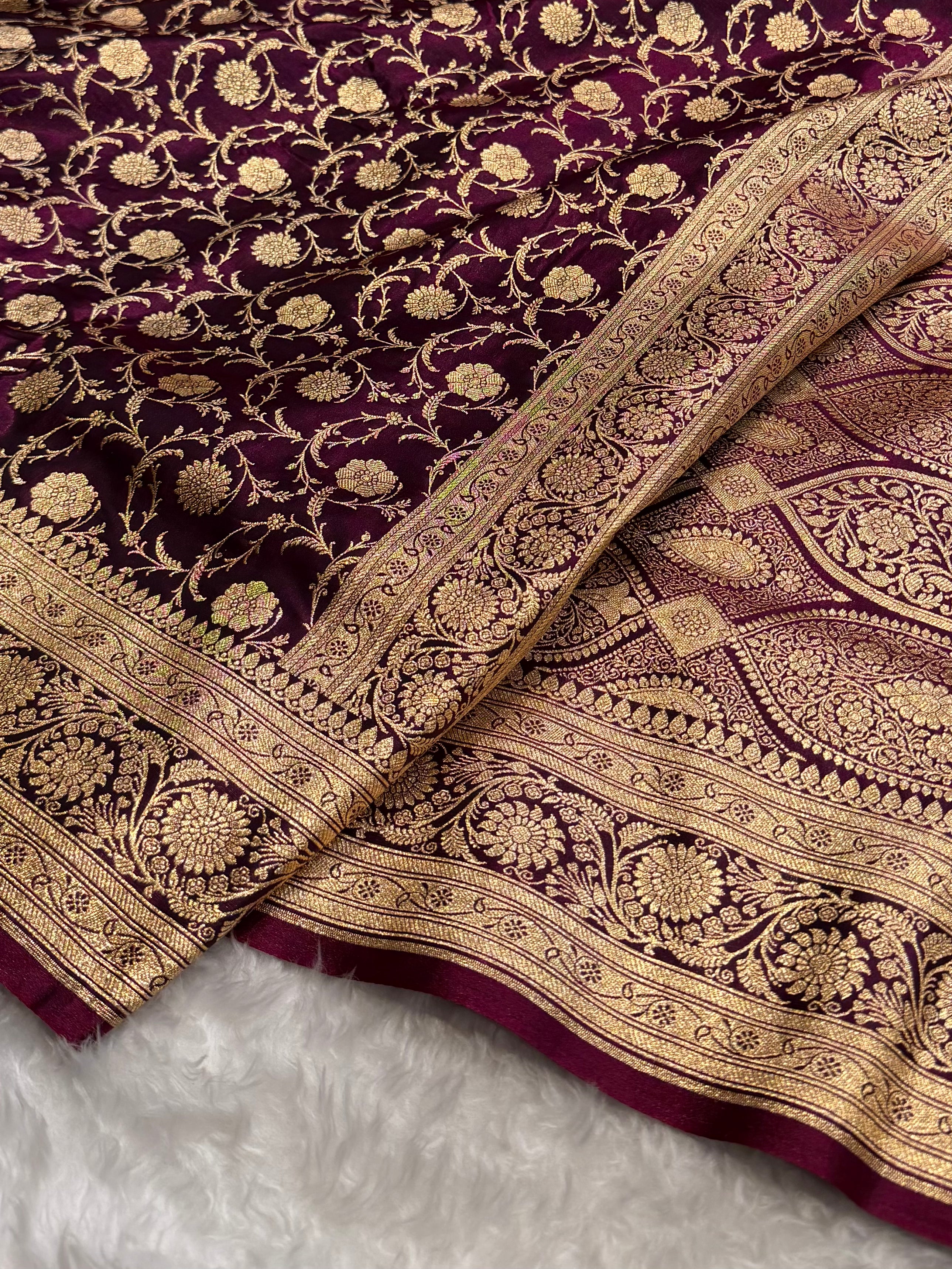 Banarasi Satin Silk Jaal in WINE Shades
