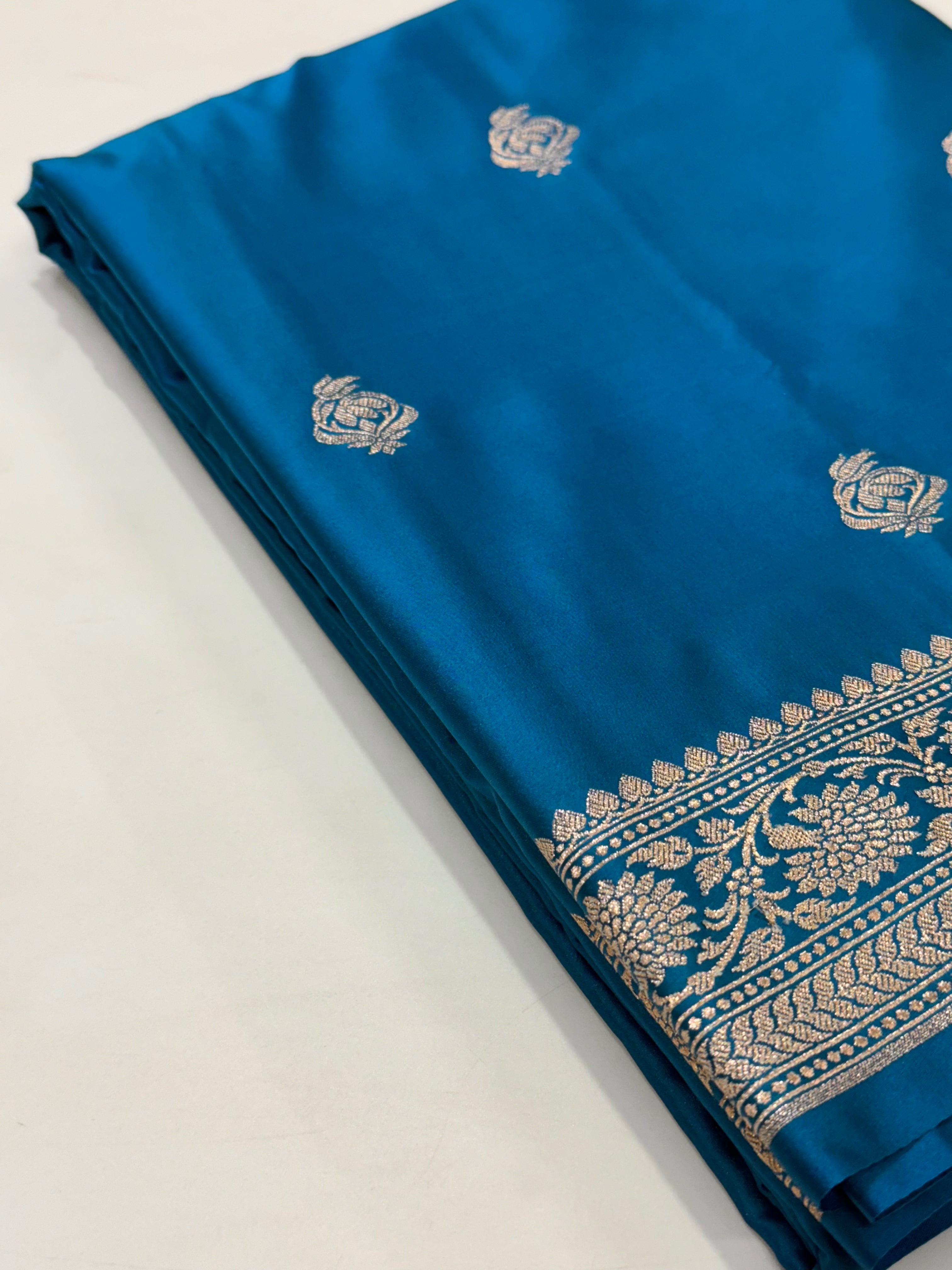 Dusty Blue Mashru Silk Saree
