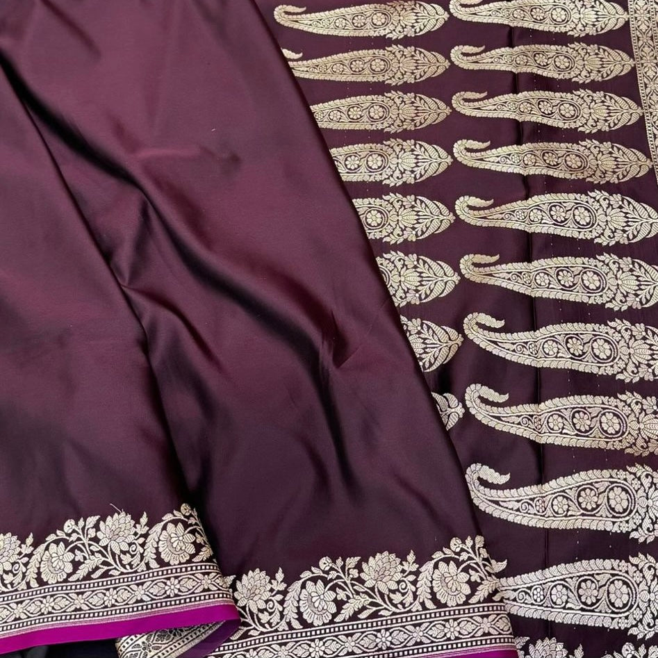 Chocolate Plain Mashru Silk Saree