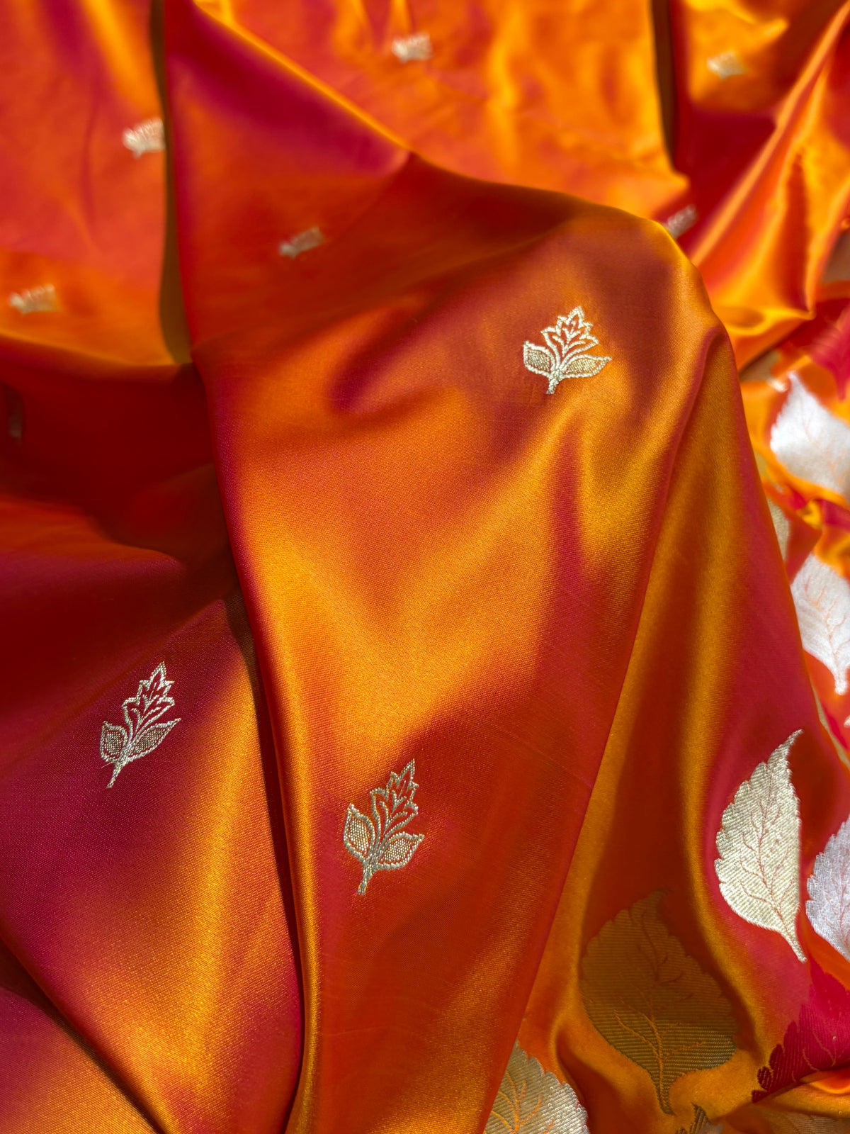 Orange Shades Banarasi Booti Pattern Mashru Silk Saree MSM-136