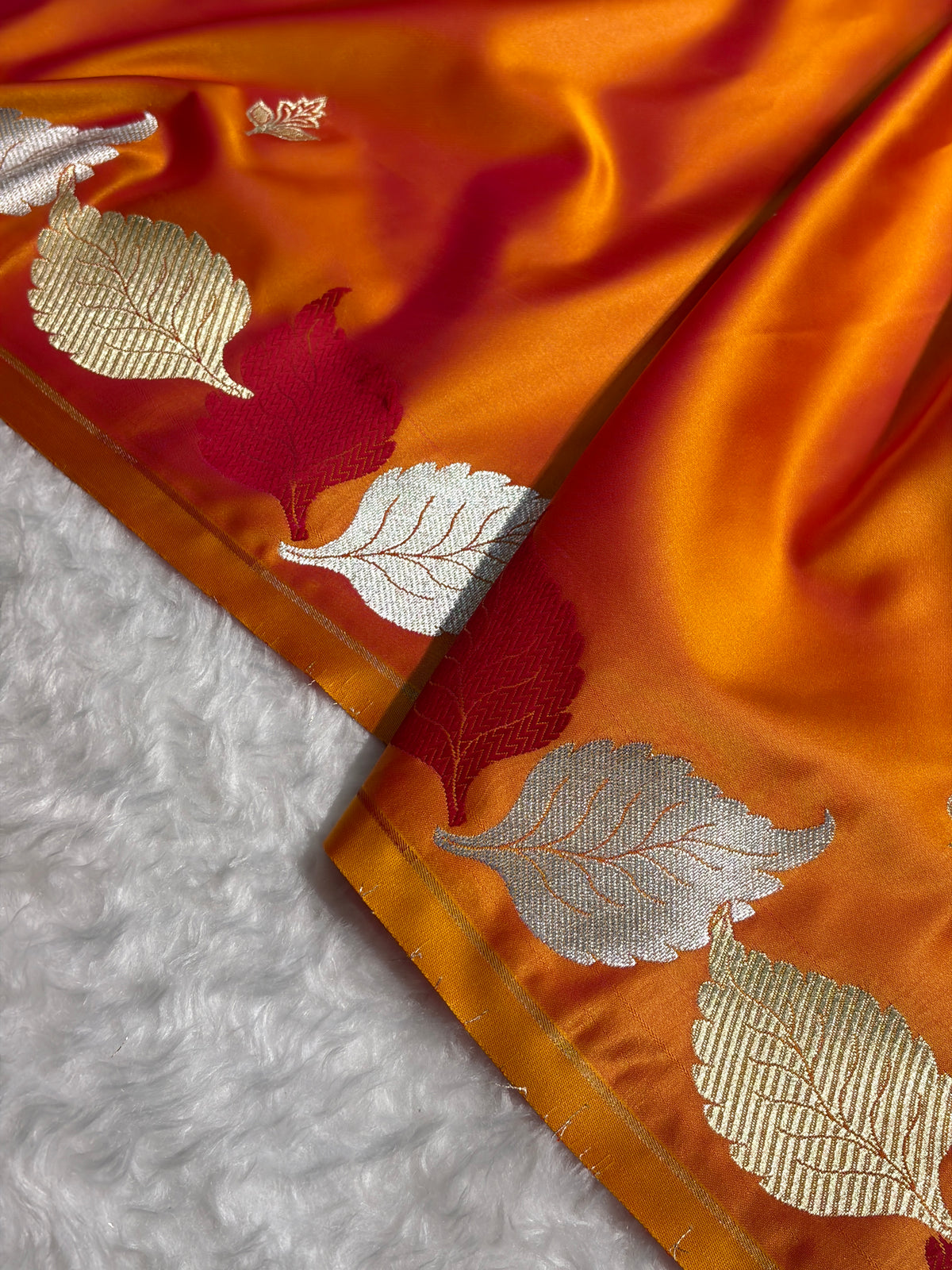 Orange Shades Banarasi Booti Pattern Mashru Silk Saree MSM-136