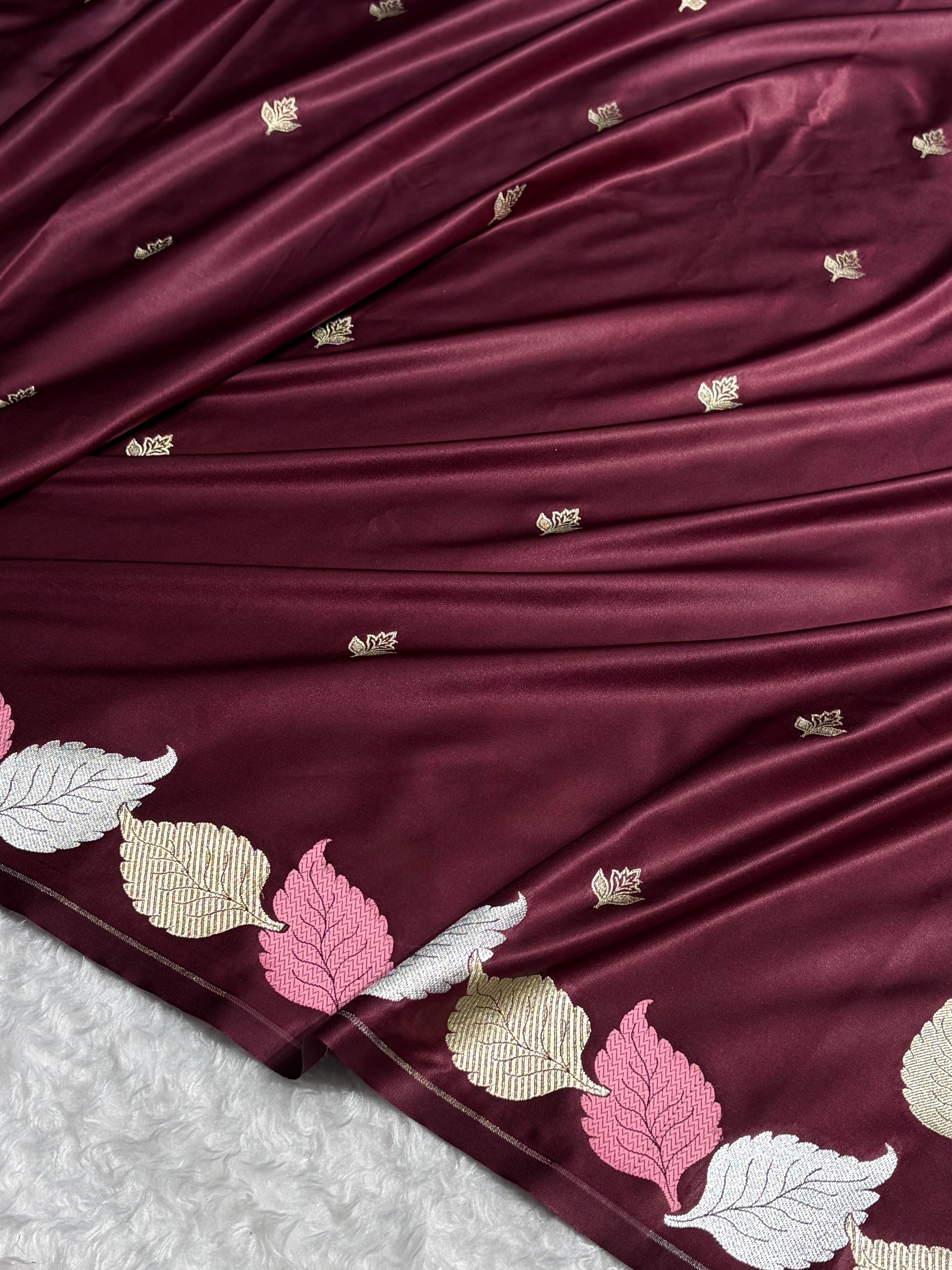 Garnet Shades Banarasi Booti Pattern Mashru Silk Saree MSM-136